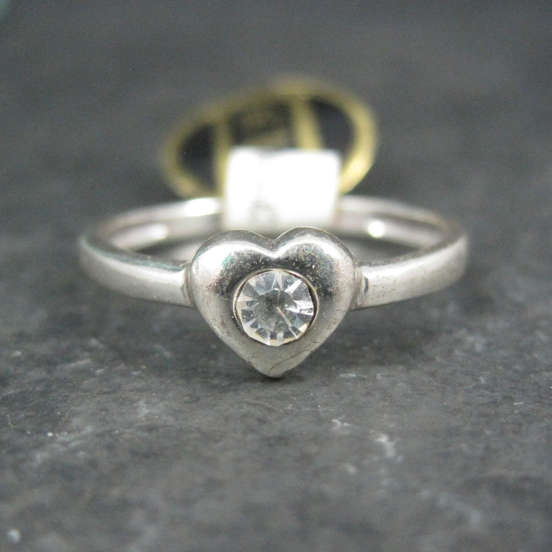 Vintage Sterling Silver Crystal Heart Ring Size 8 New Old Stock