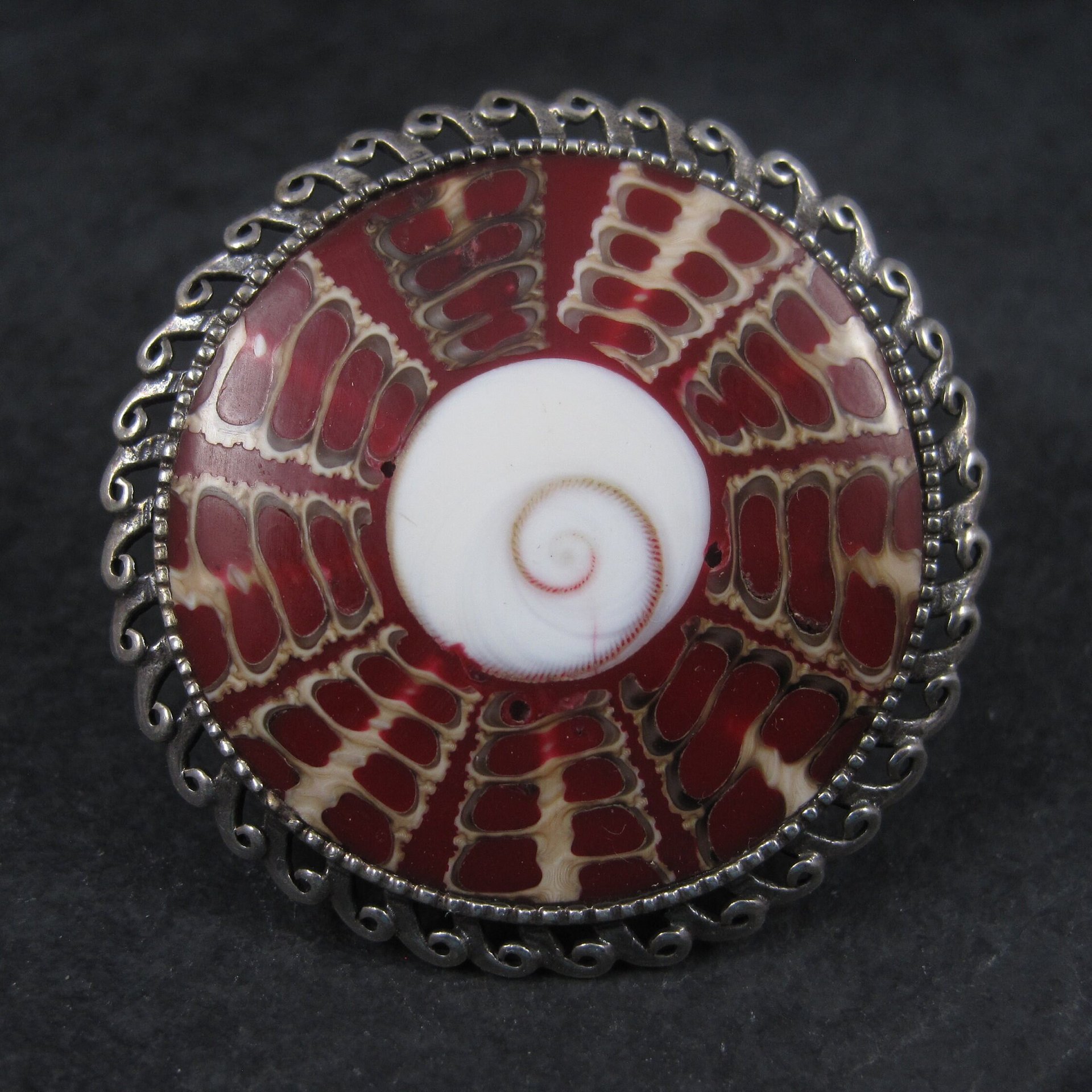 Huge Estate Sterling Red Shell Ring Size 7.5