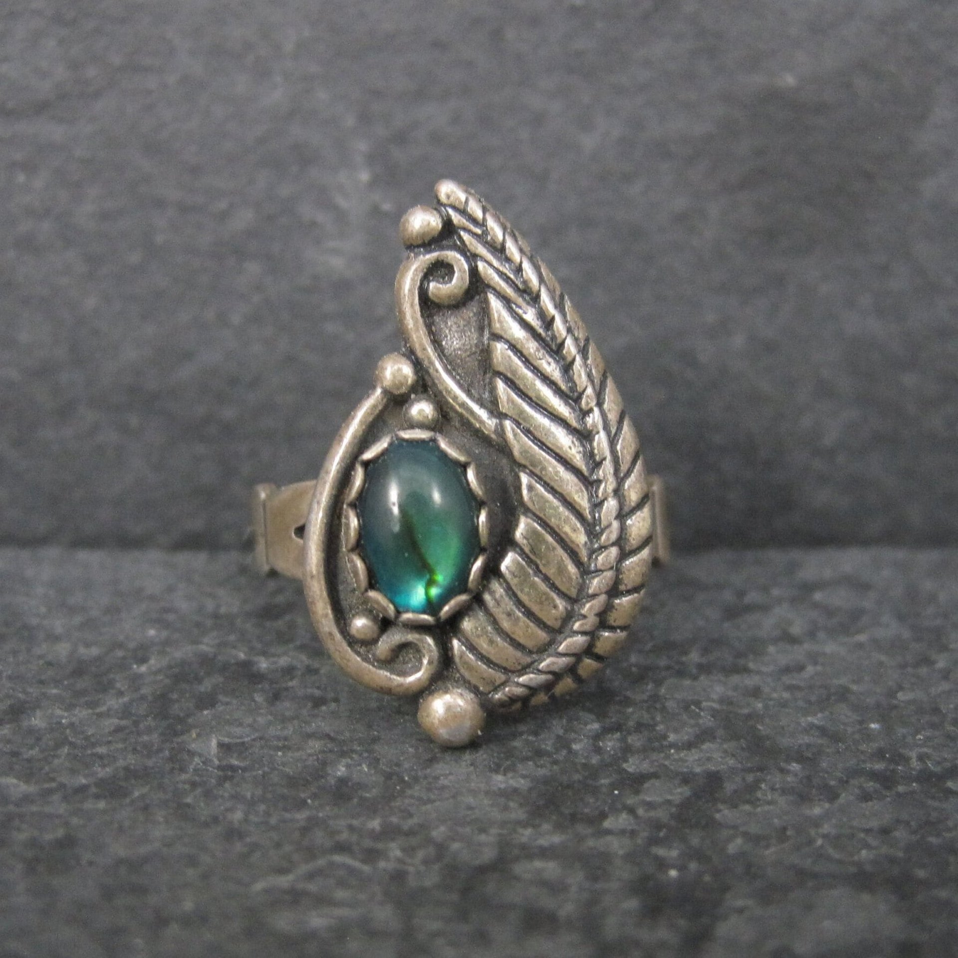 Vintage Southwestern Sterling Paua Shell Feather Ring Size 5.5