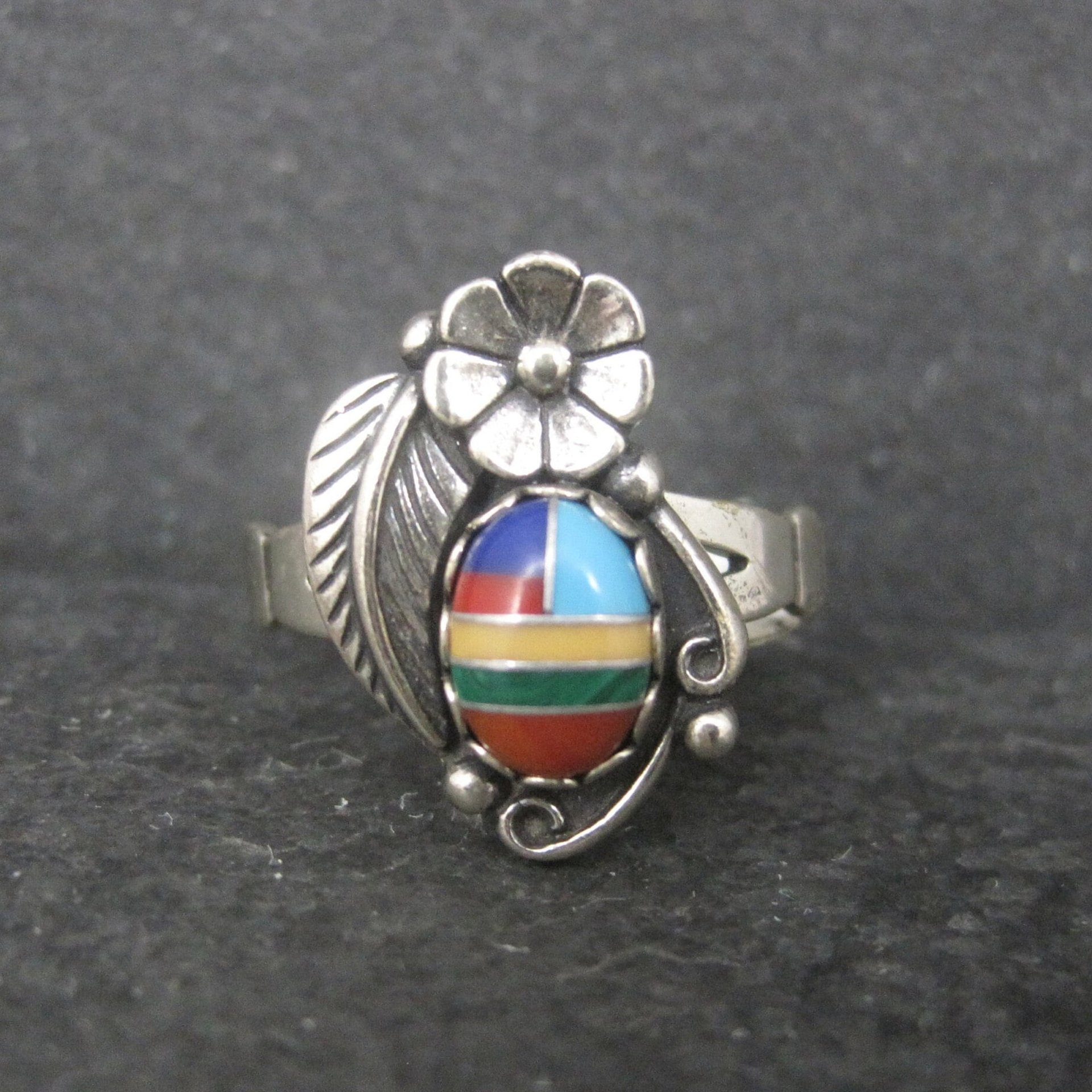 Southwestern Sterling Inlay Feather Ring NOS Size 6.5