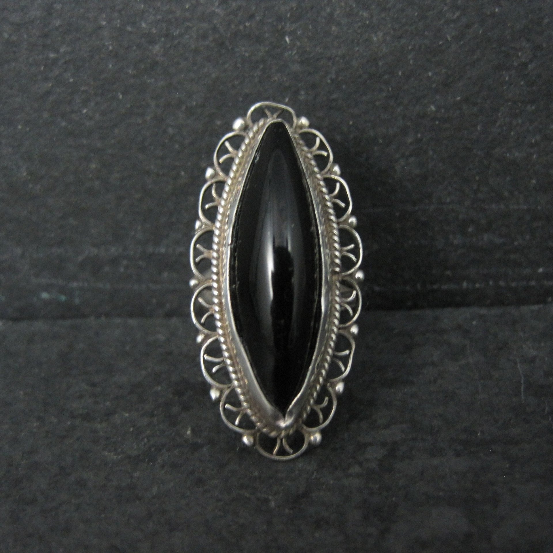 Vintage Mexican Sterling Onyx Ring Size 4.5