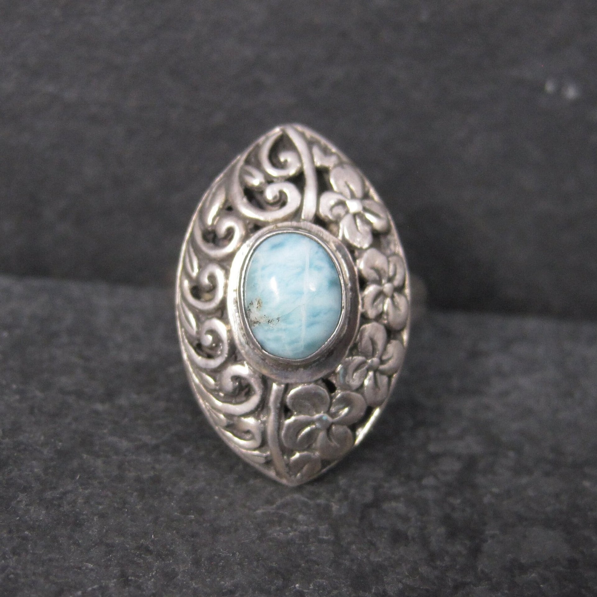 Vintage Sterling Filigree Larimar Ring Size 8