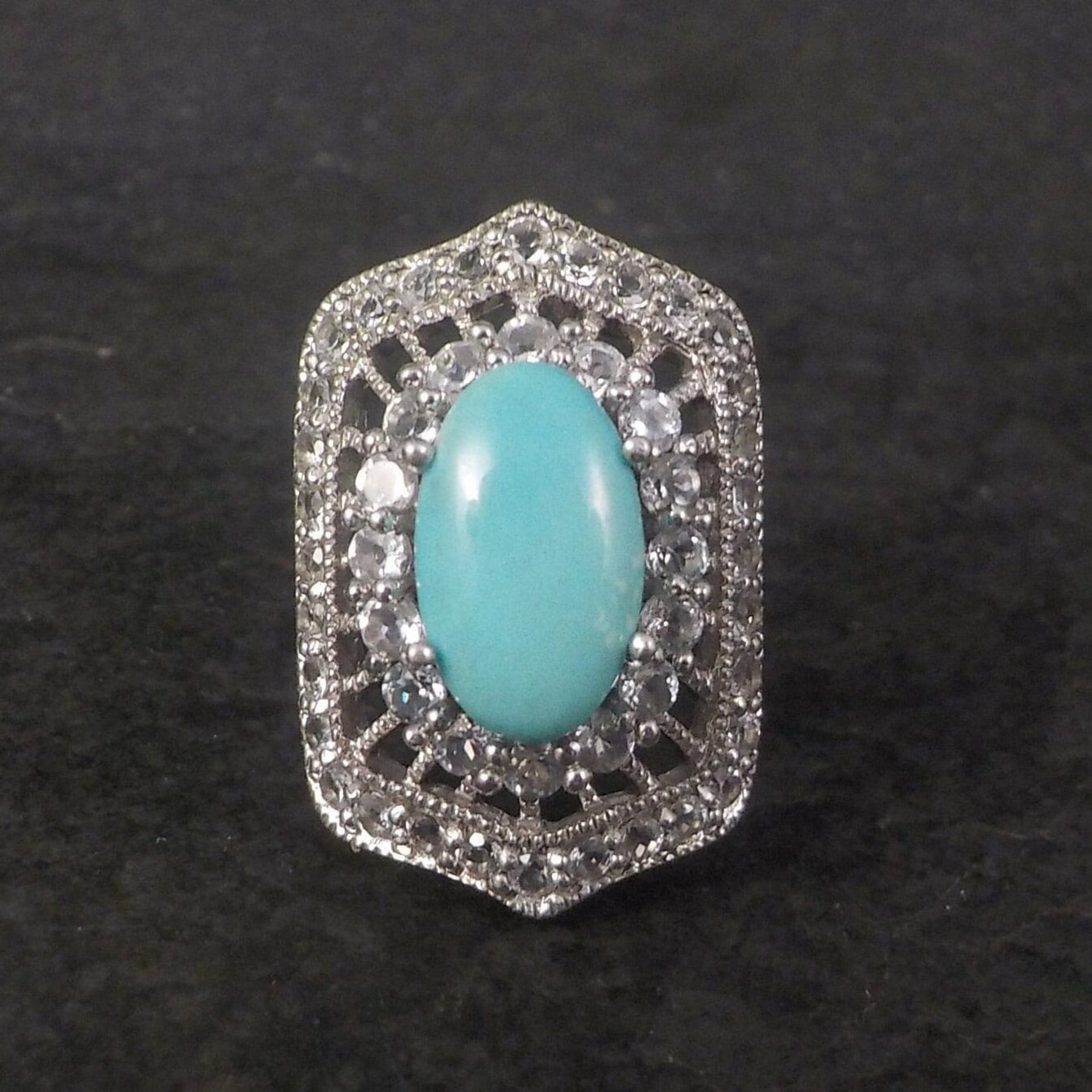 Vintage Sterling Turquoise White Topaz Ring Size 6