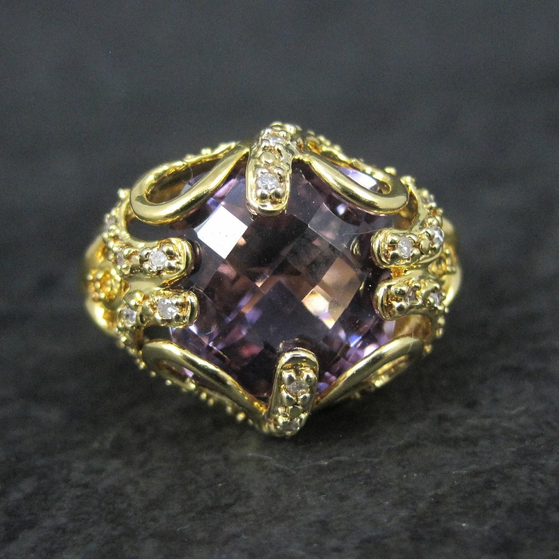Vintage Vermeil Sterling Amethyst Diamond Ring Size 8