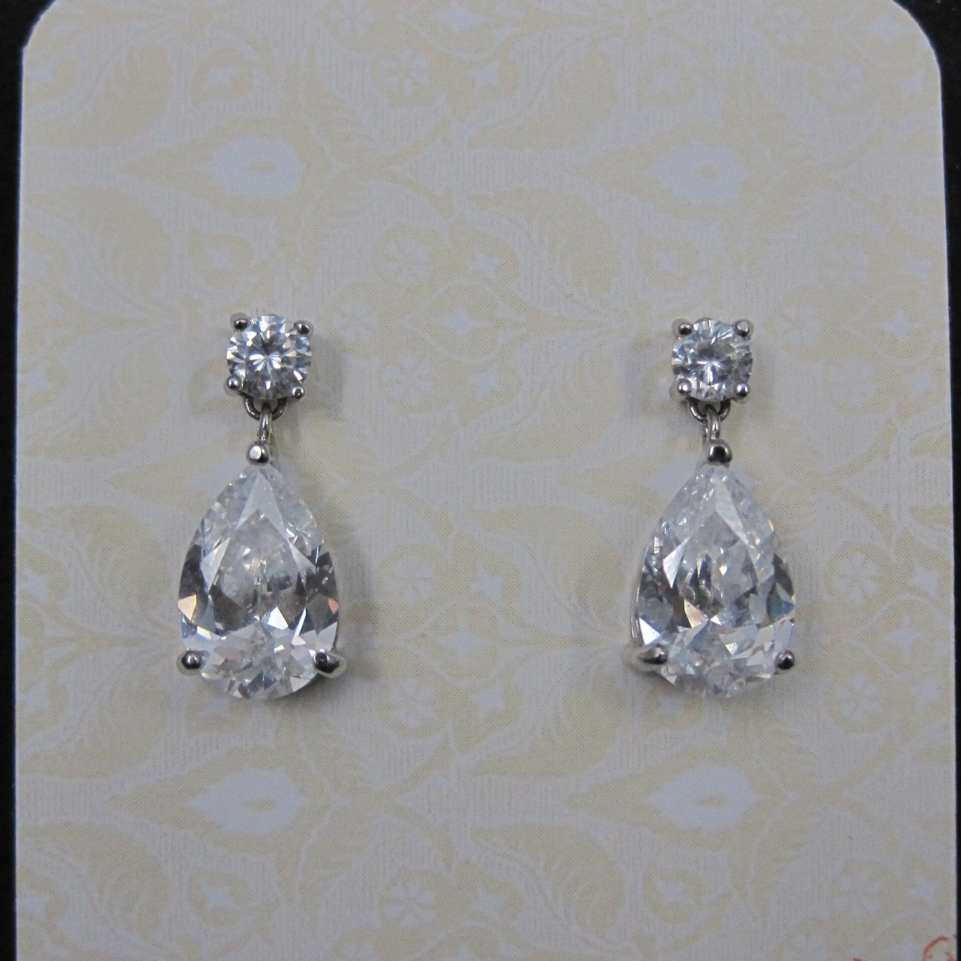 Estate Sterling Cz Teardrop Earrings