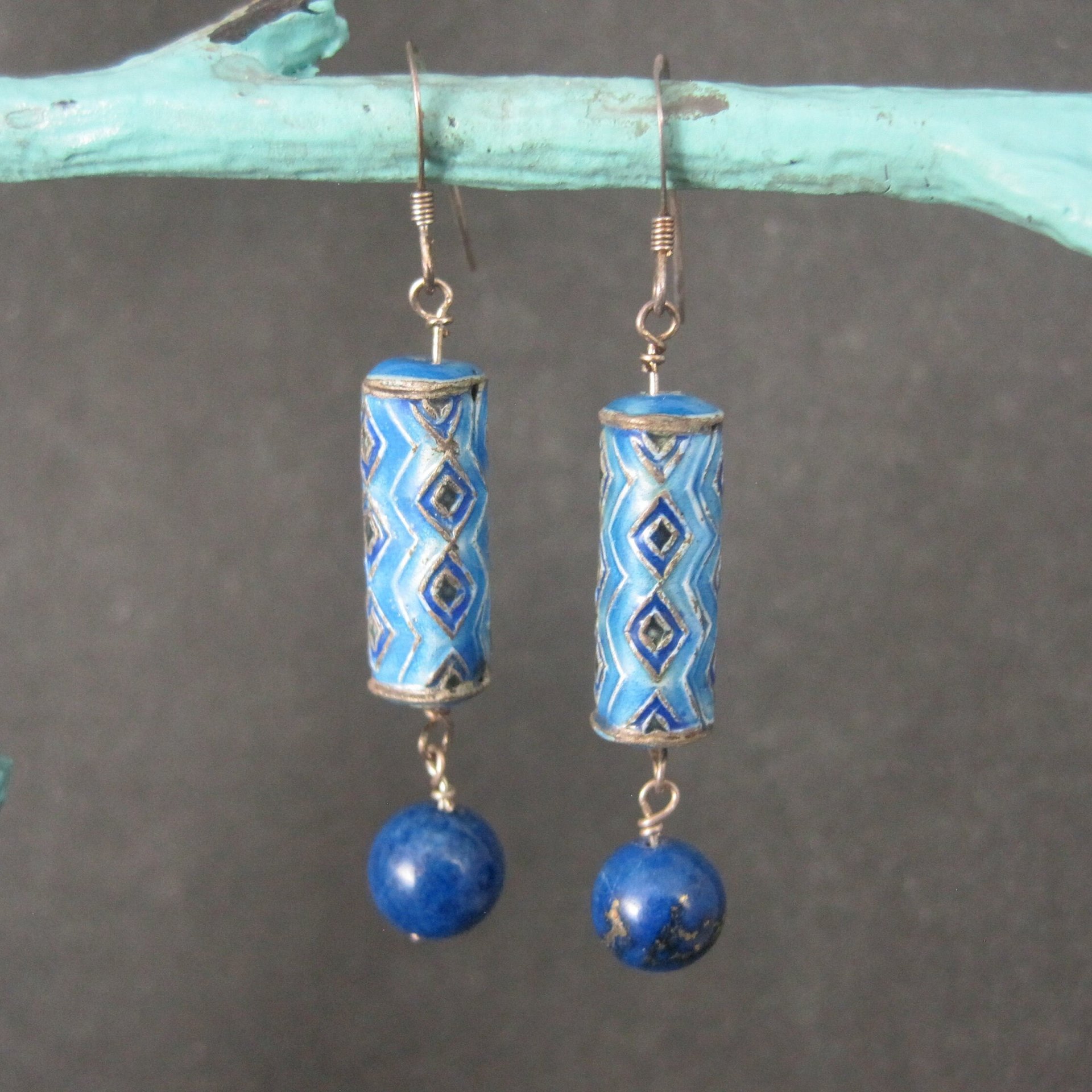 Vintage Sterling Blue Enamel Lapis Earrings