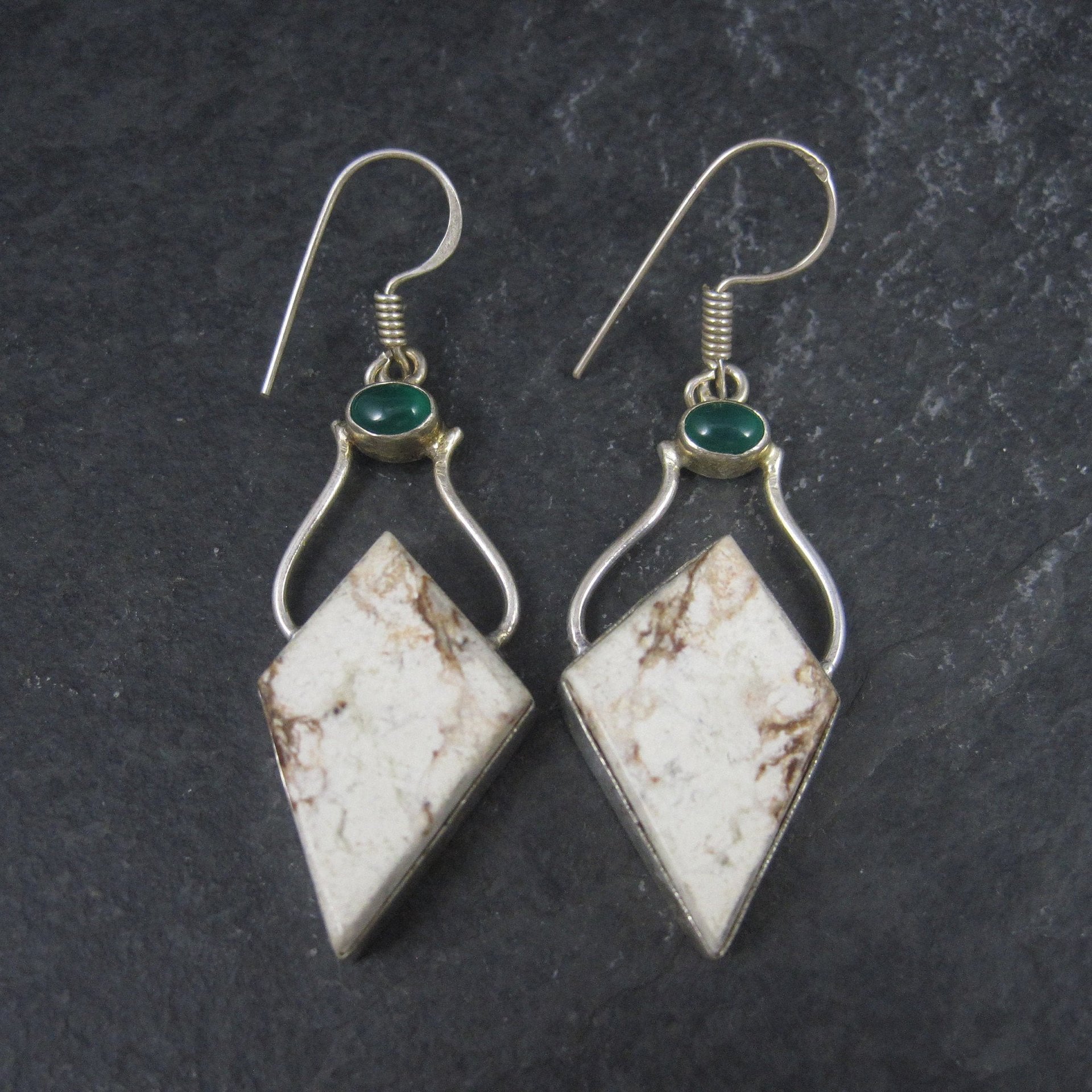 Large Sterling Chrysoprase Gemstone Earrings