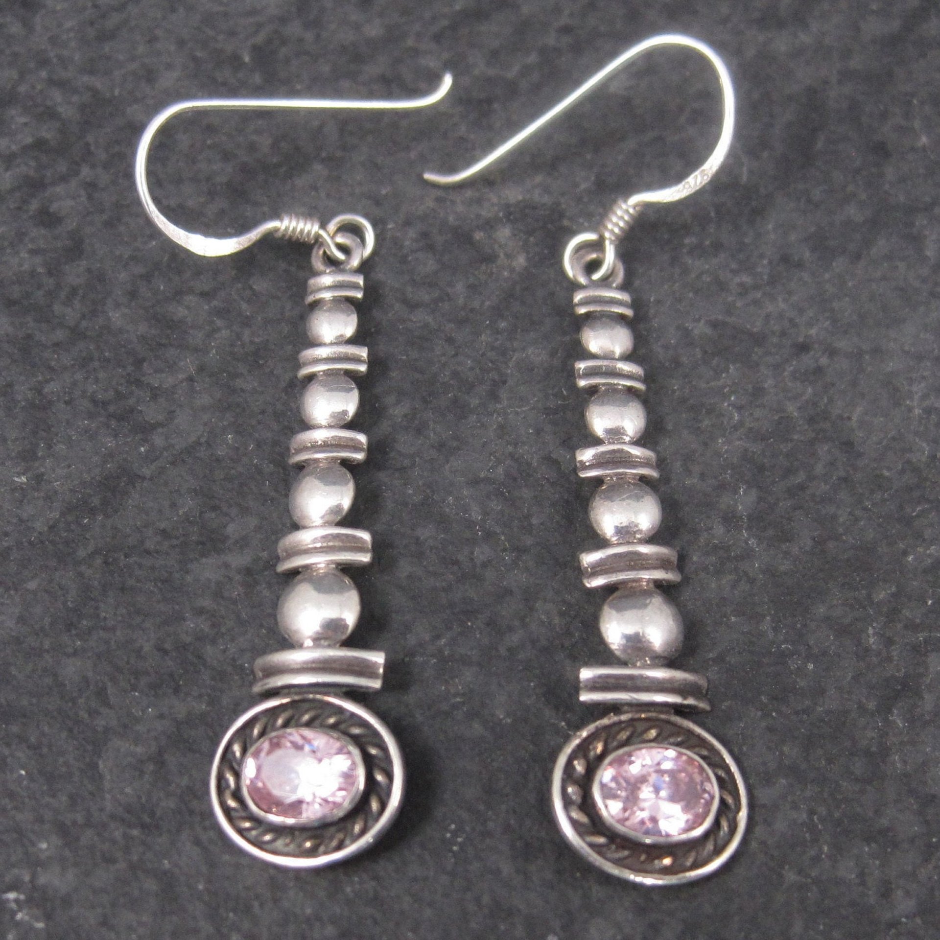 Long Sterling Pink Topaz Earrings