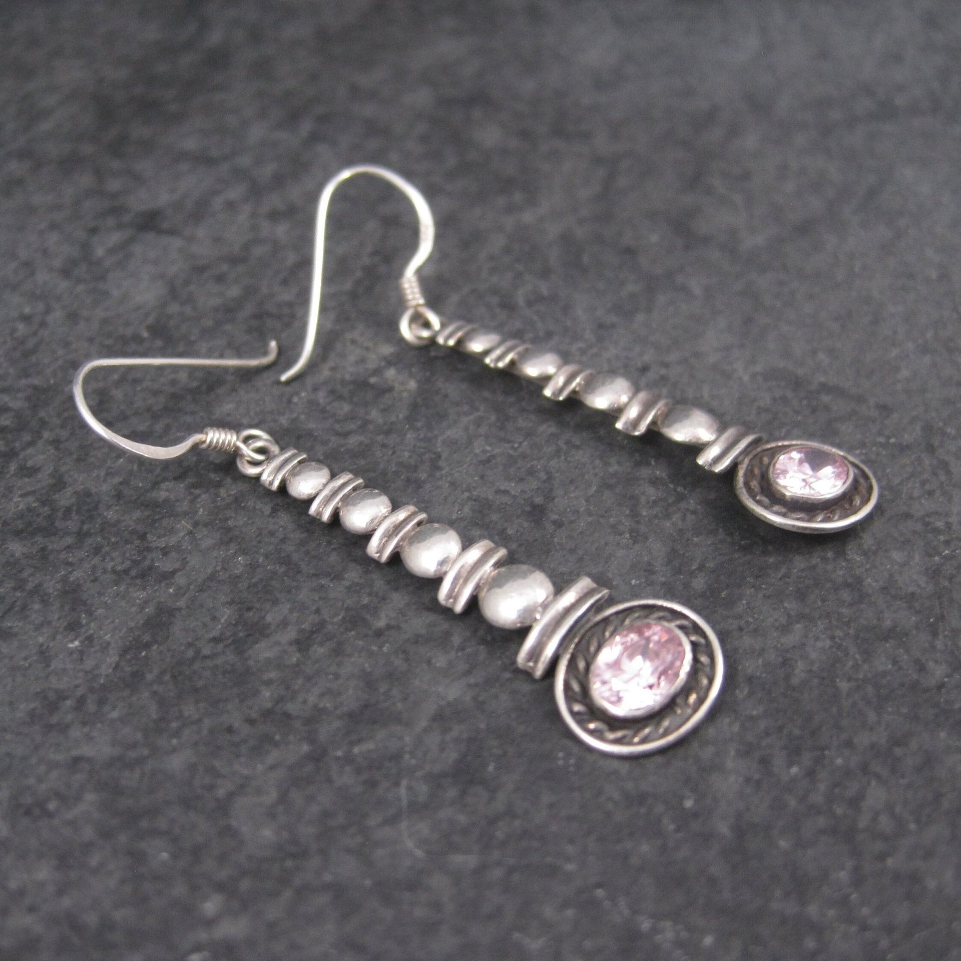 Long Sterling Pink Topaz Earrings