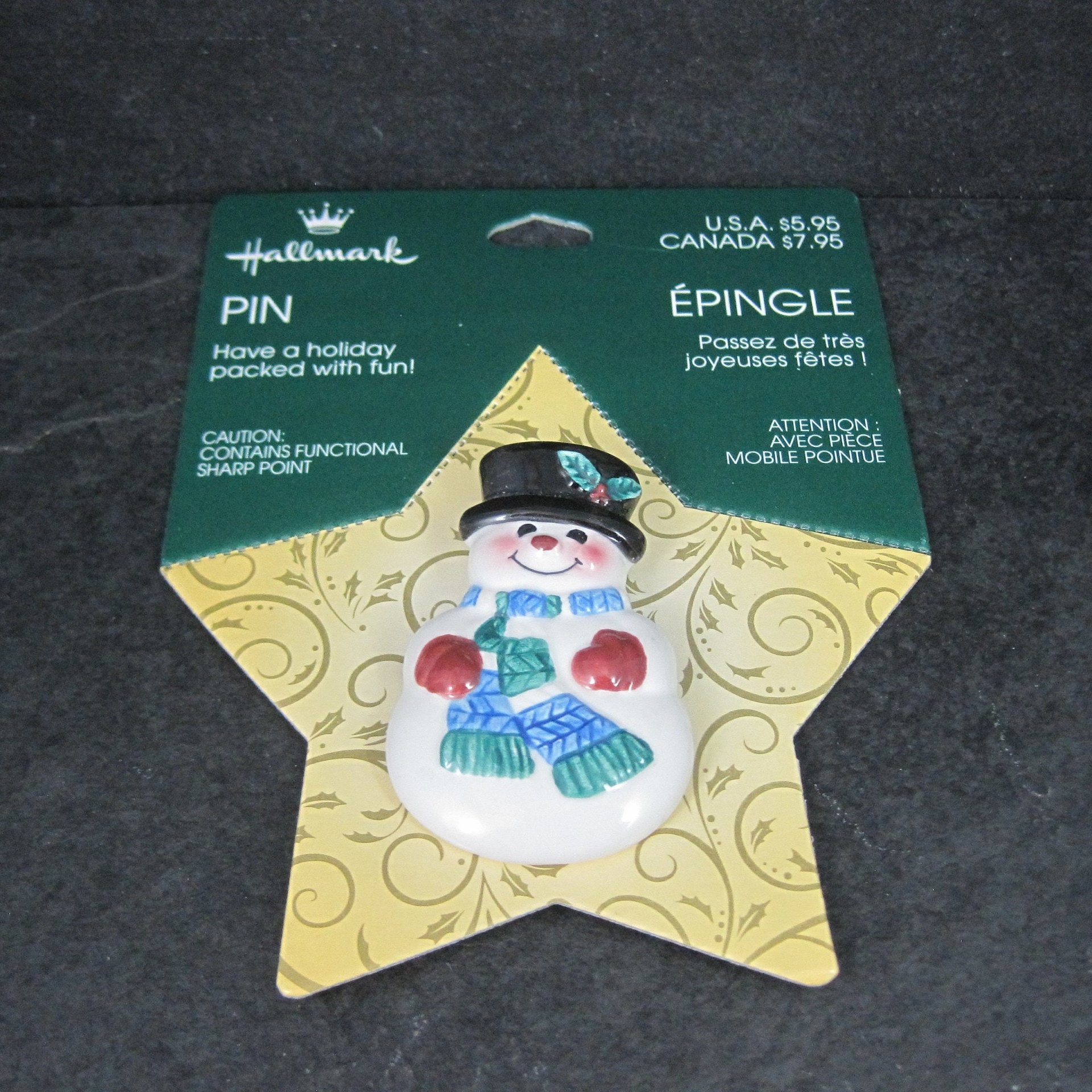 Hallmark Snowman Brooch Porcelain NOS