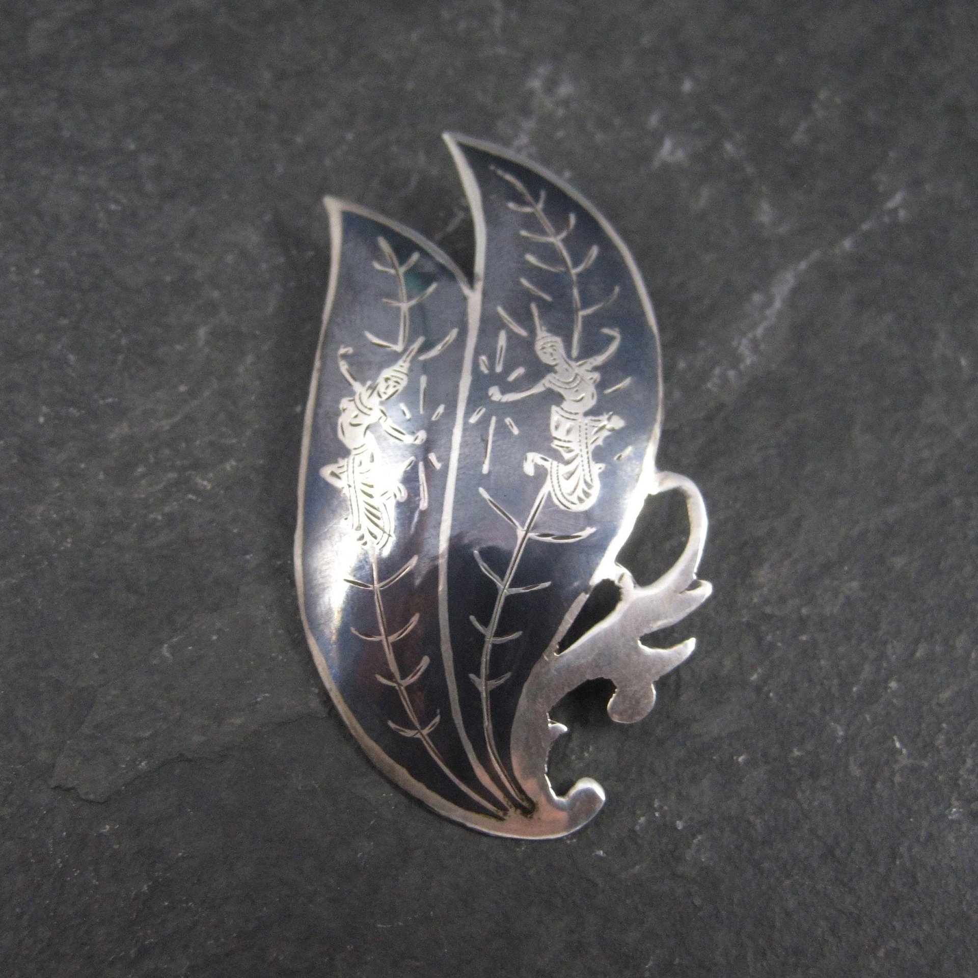 Vintage Siam Sterling Niello Goddess Brooch