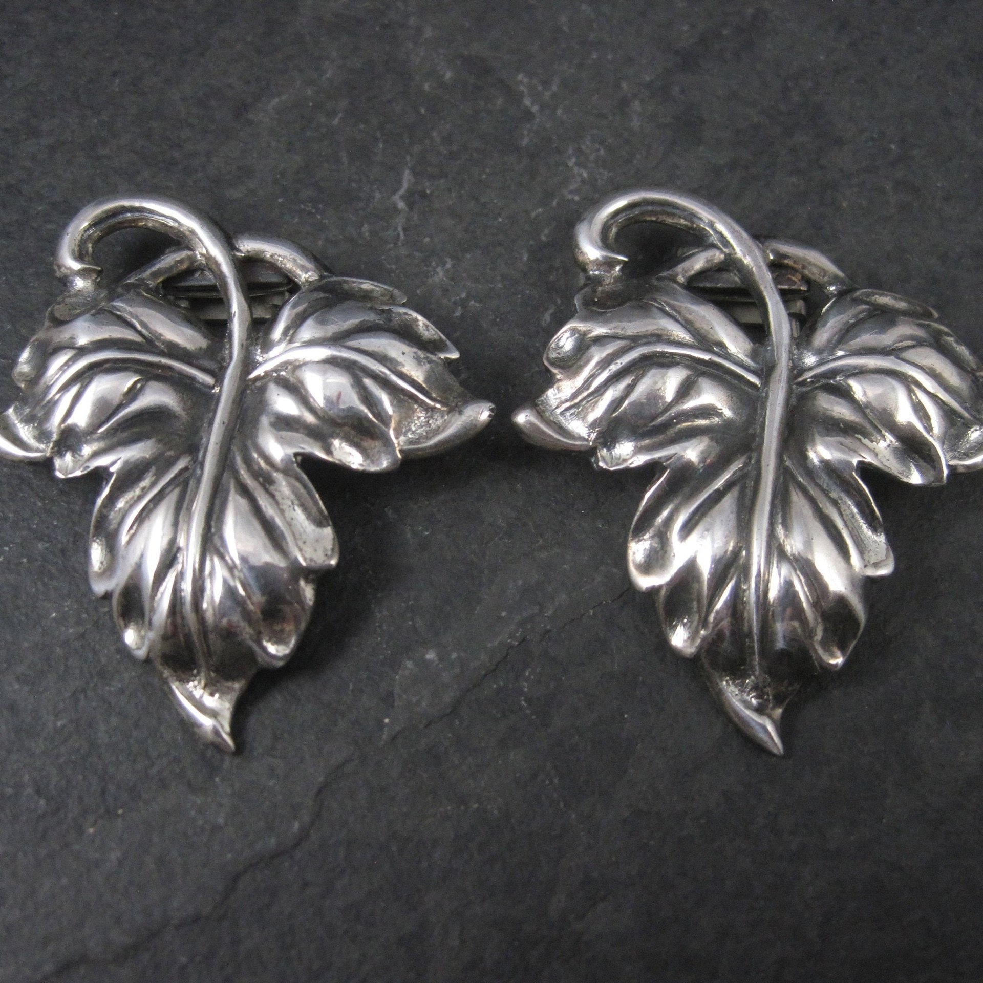 Vintage Sterling Leaf Fur Clips by Danecraft