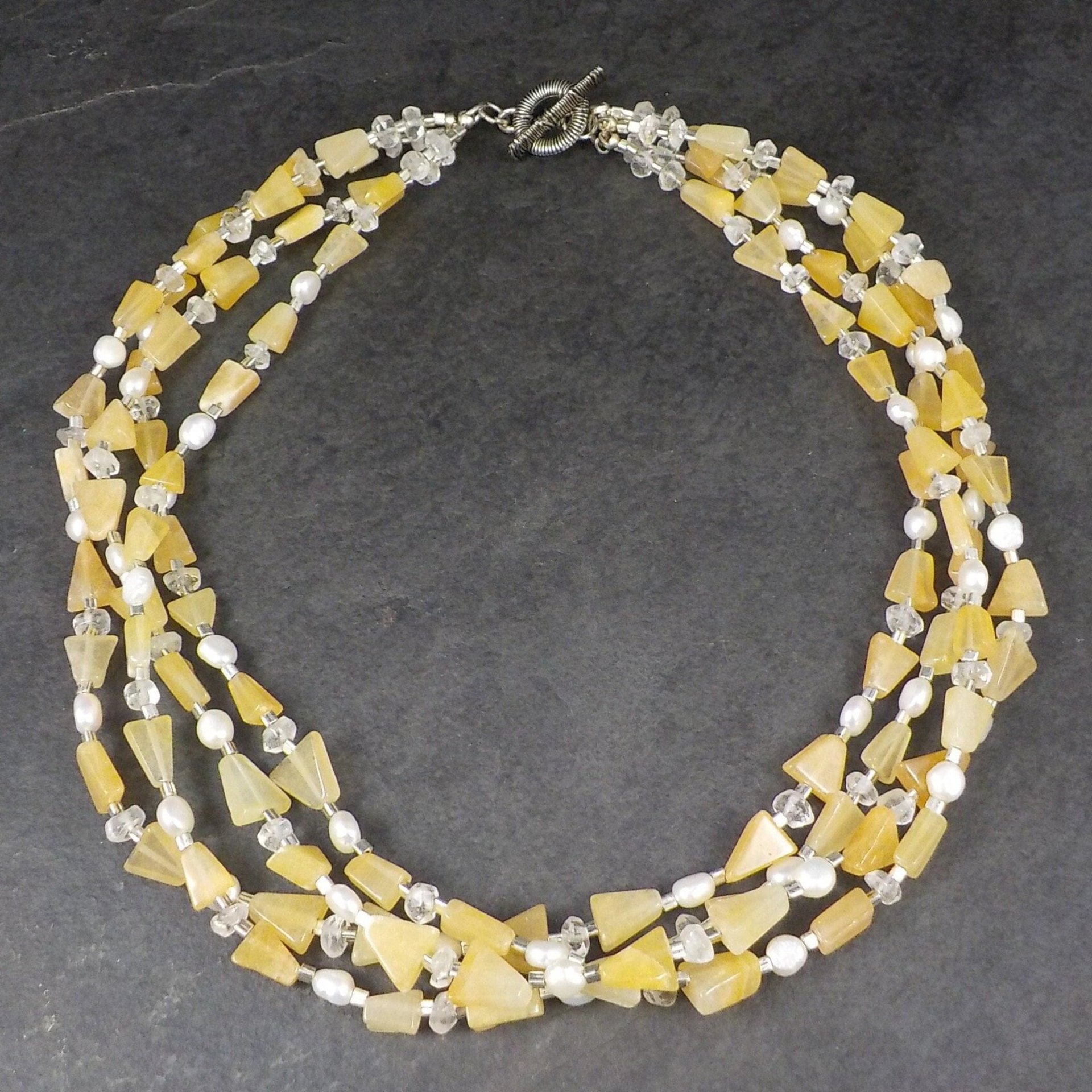 Vintage 4 Strand Citrine Quartz Pearl Necklace