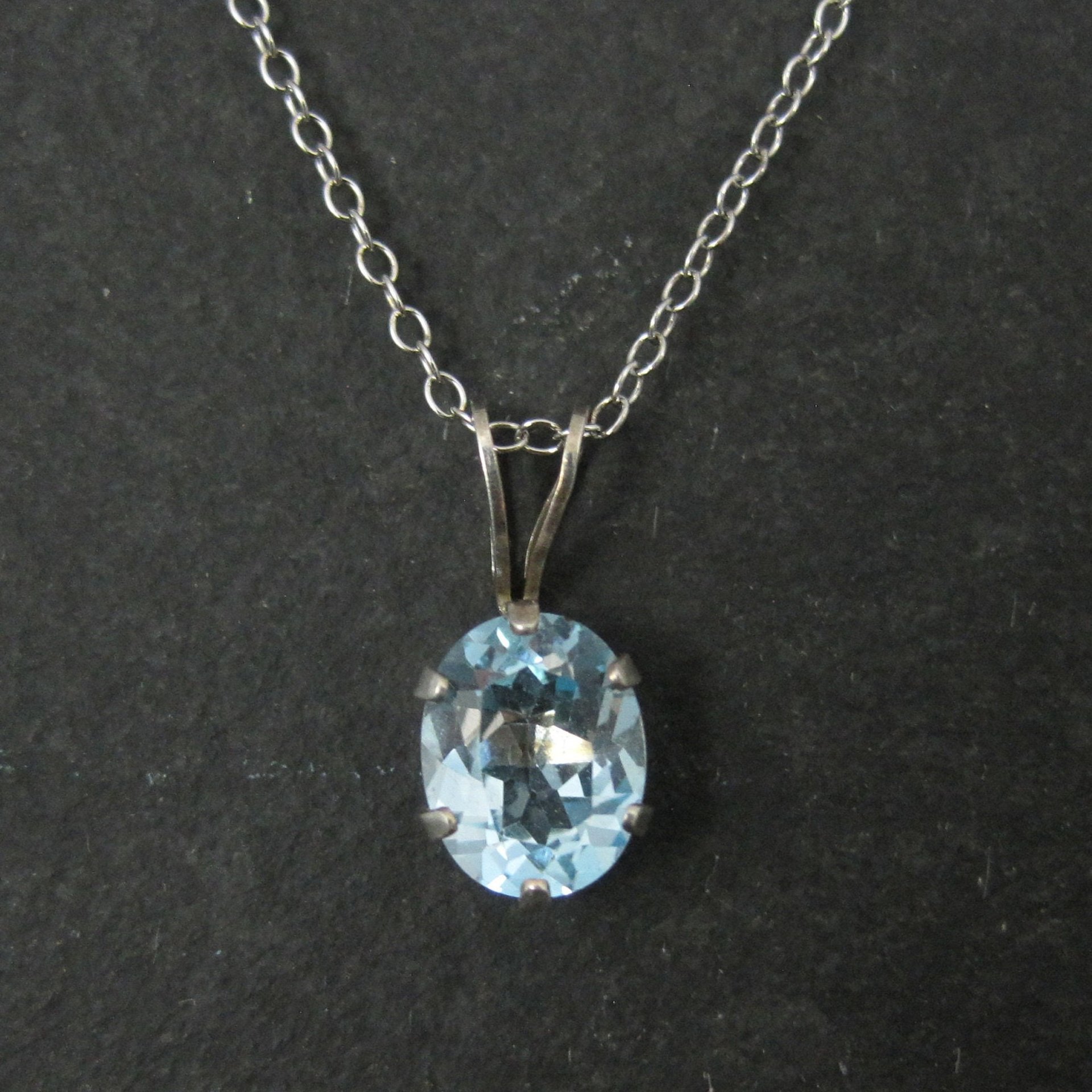 Vintage Sterling Blue Topaz Solitaire Pendant Necklace