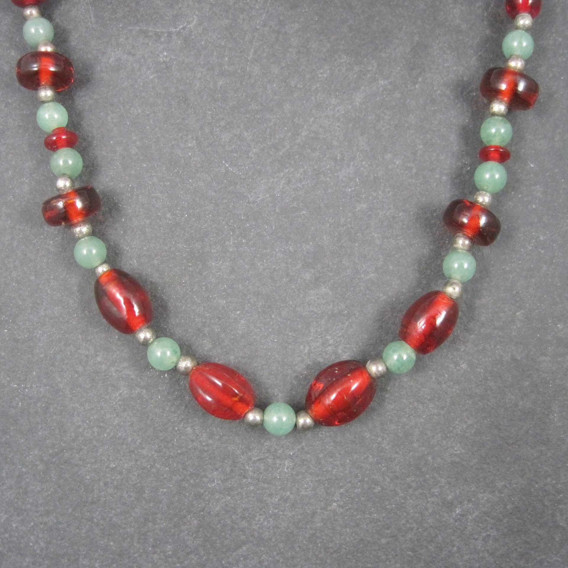 Vintage Aventurine Red Glass Bead Necklace 16 Inches