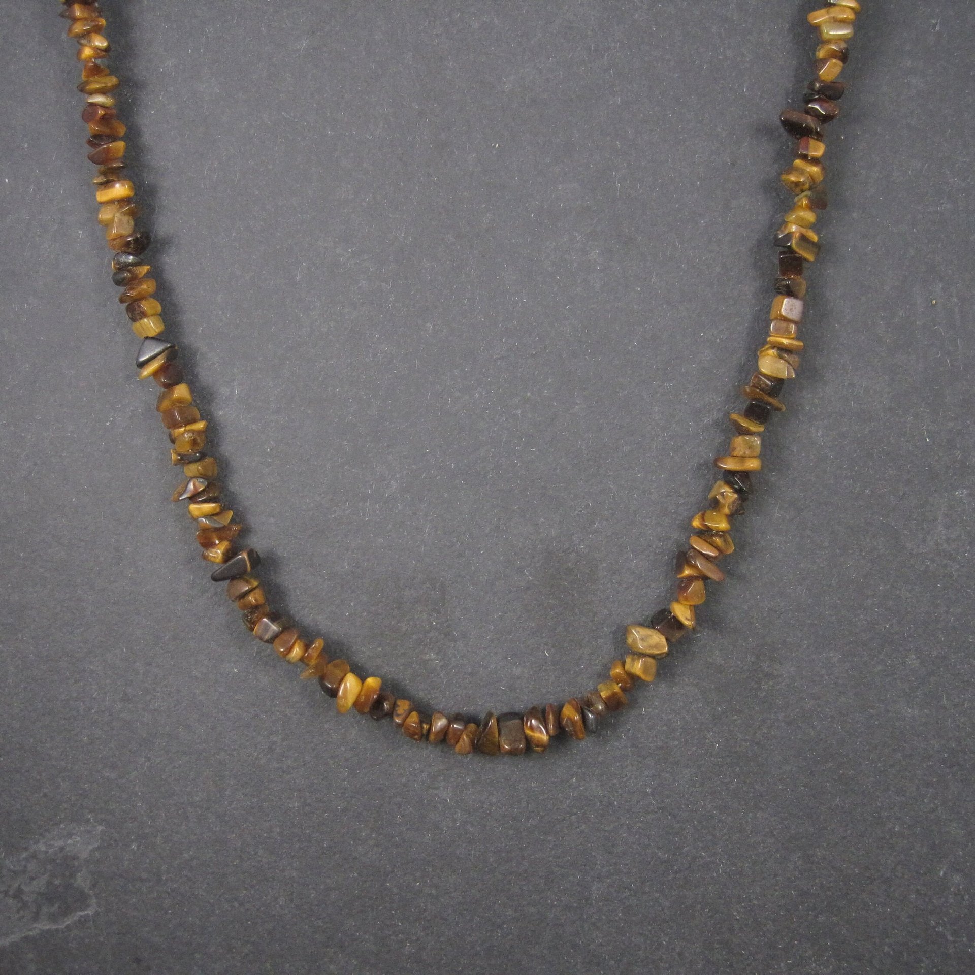 Vintage Sterling Opera Length Tigers Eye Bead Necklace 40 Inches