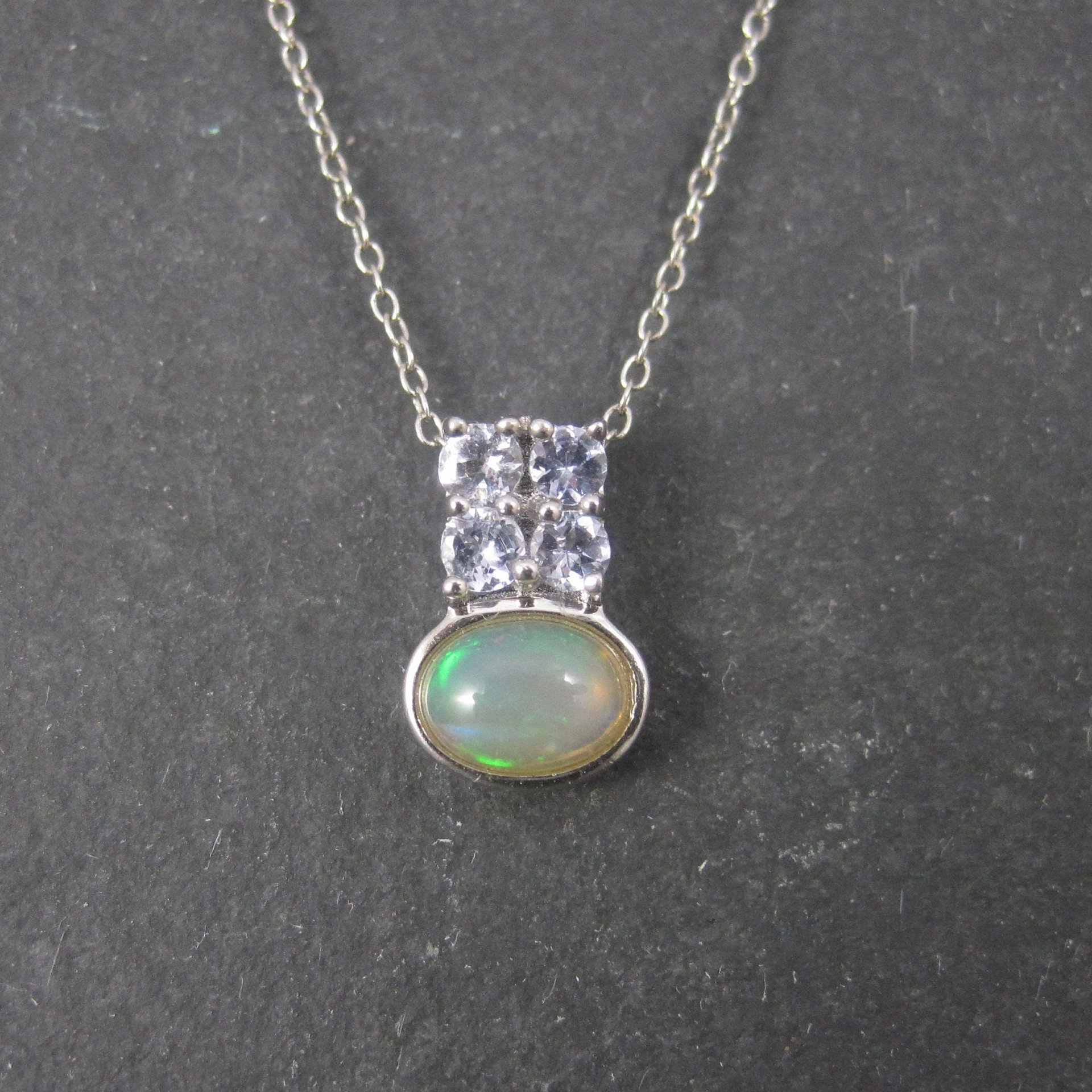 Vintage Sterling Opal Tanzanite Pendant Necklace