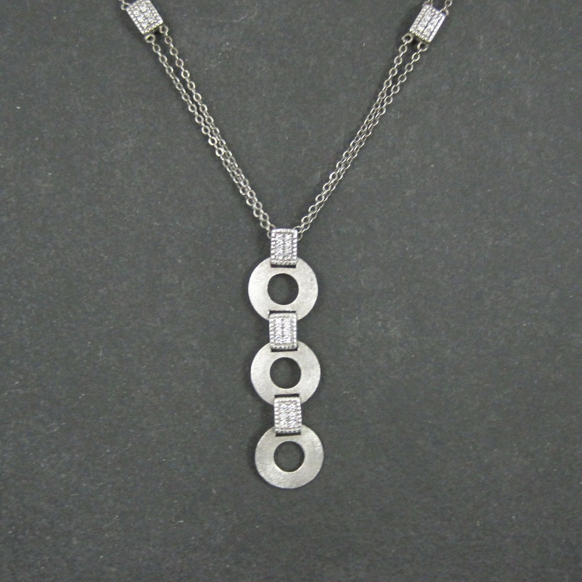 Estate Sterling Circle Cz Necklace 16-20 Inches