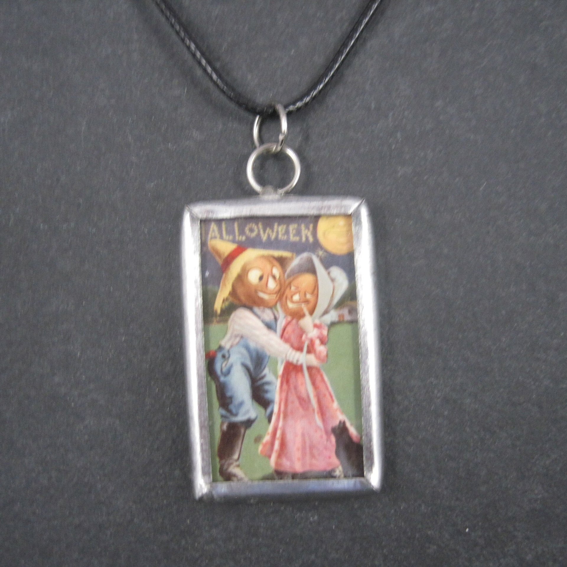 Vintage Halloween Postcard Pendant Necklace