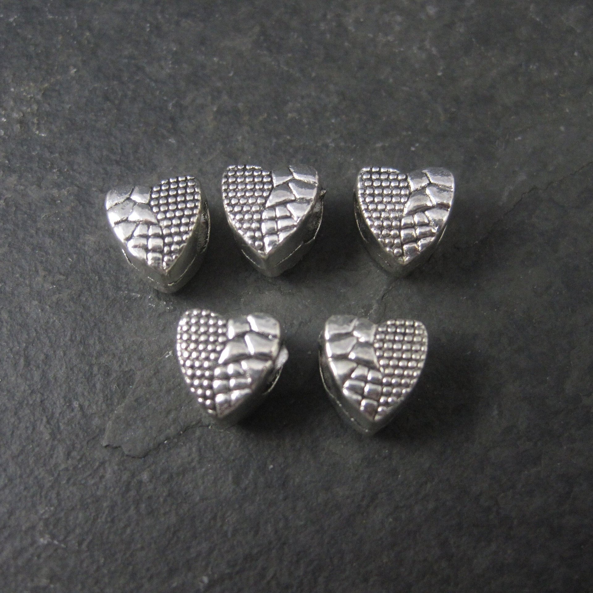 Destash Lot of 5 Silver Heart Bead Pendants
