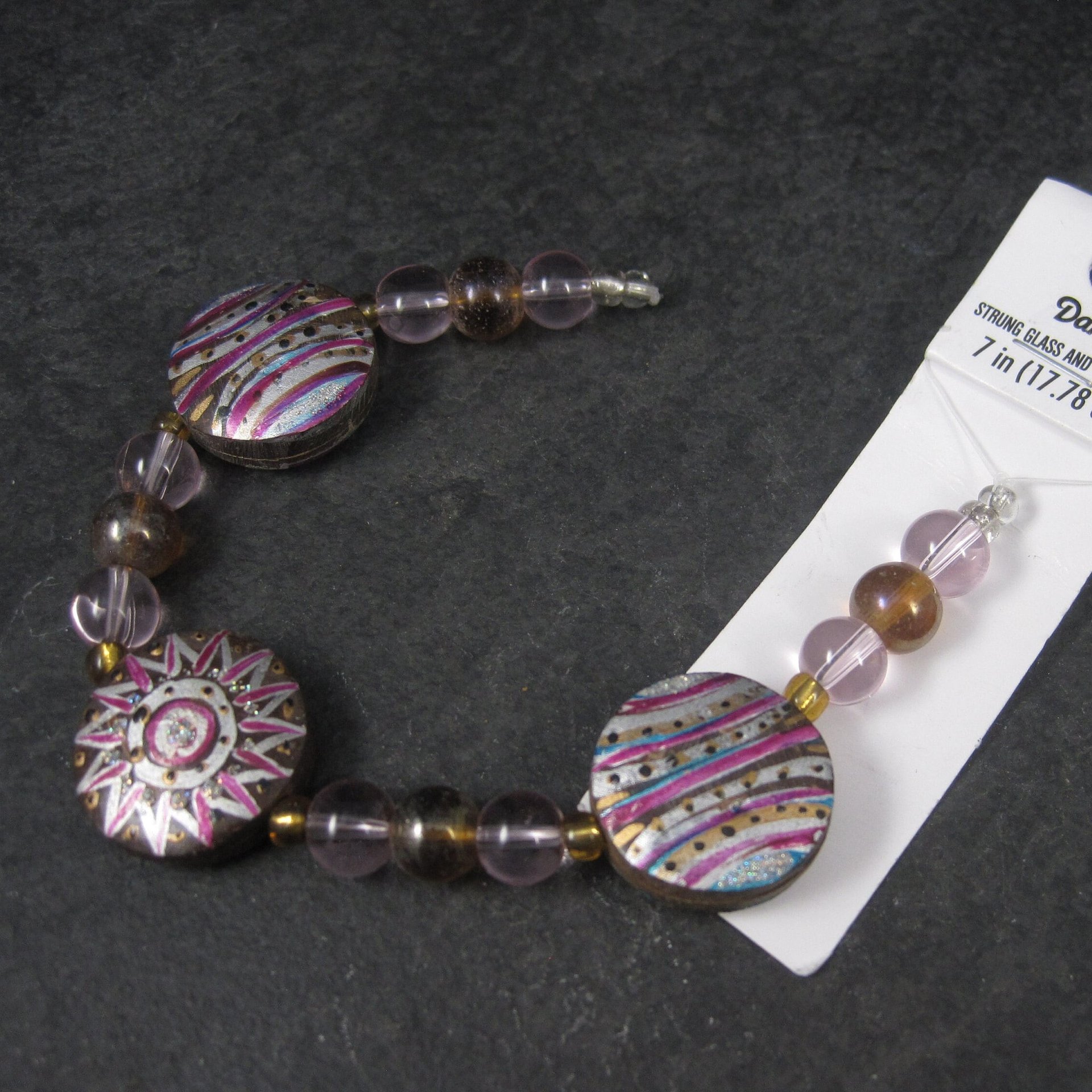 Darice Wood Glass Pink Lavender Starburst Bead Strand