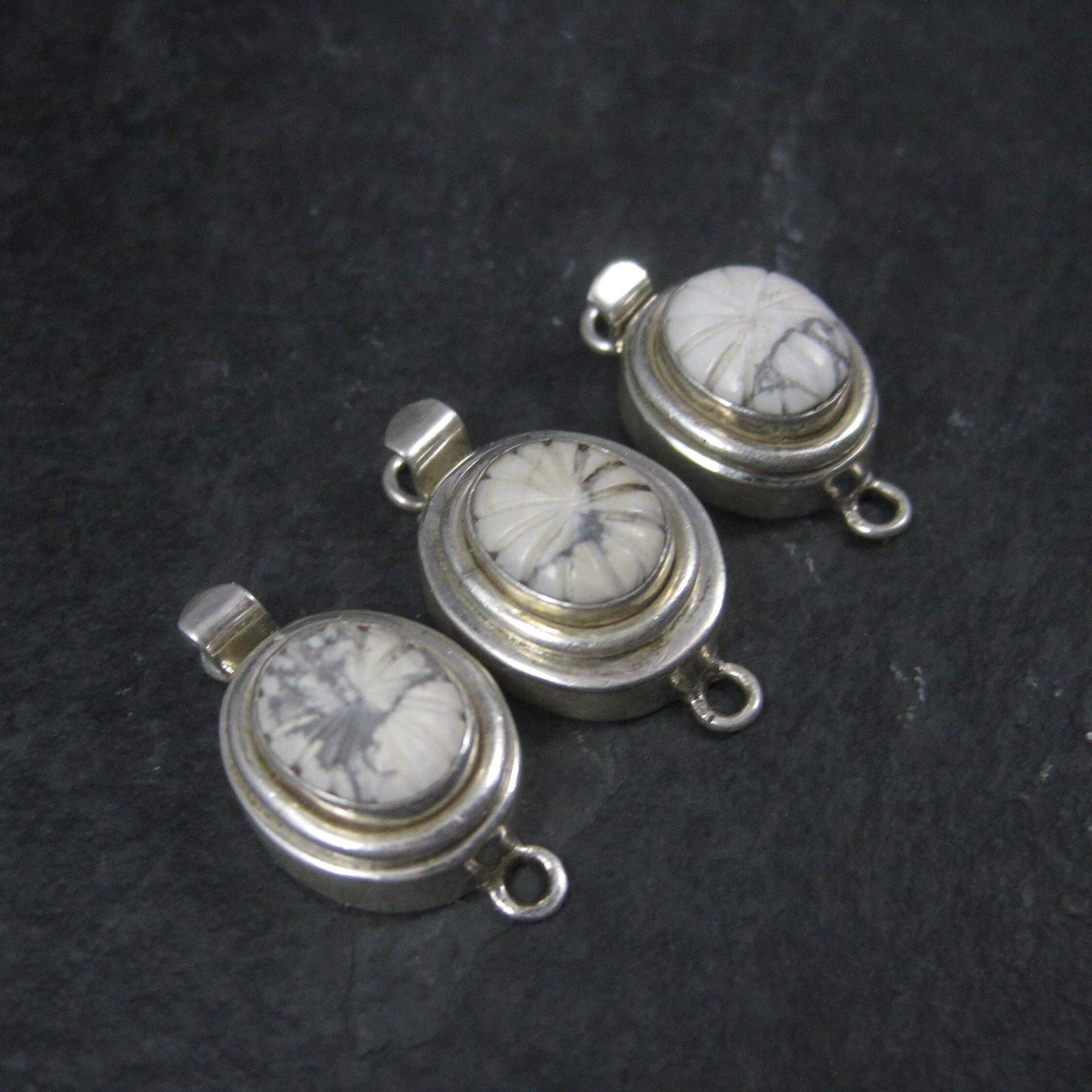 Lot of 3 Sterling Carved Howlite Box Clasp