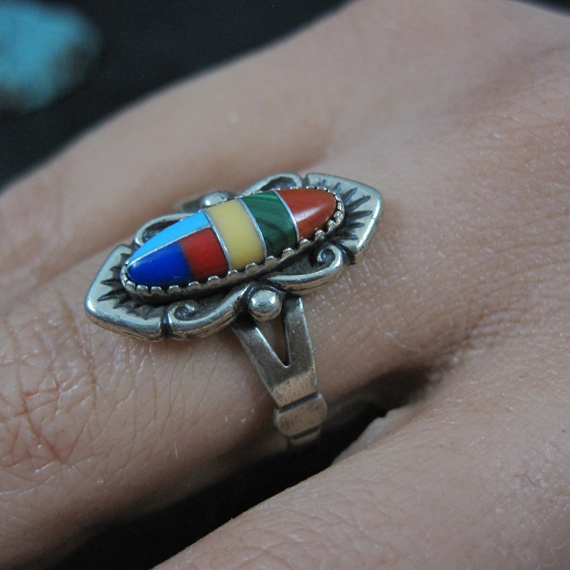 Vintage Southwestern Sterling Silver Inlay Ring New Old Stock Multiple Sizes Available