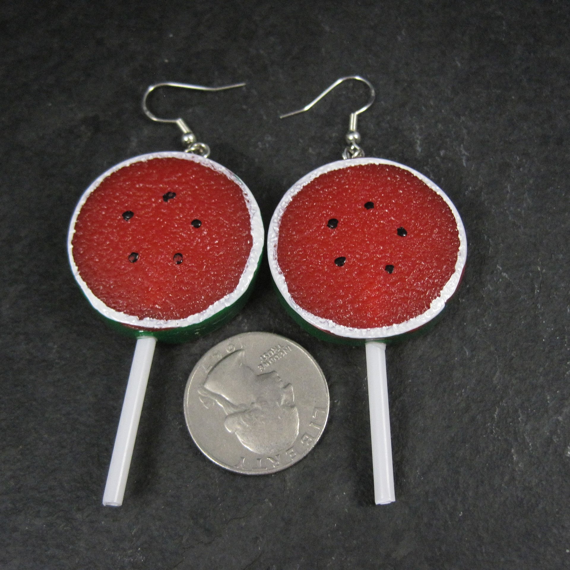 Large Watermelon Lollipop Earrings Sterling Silver