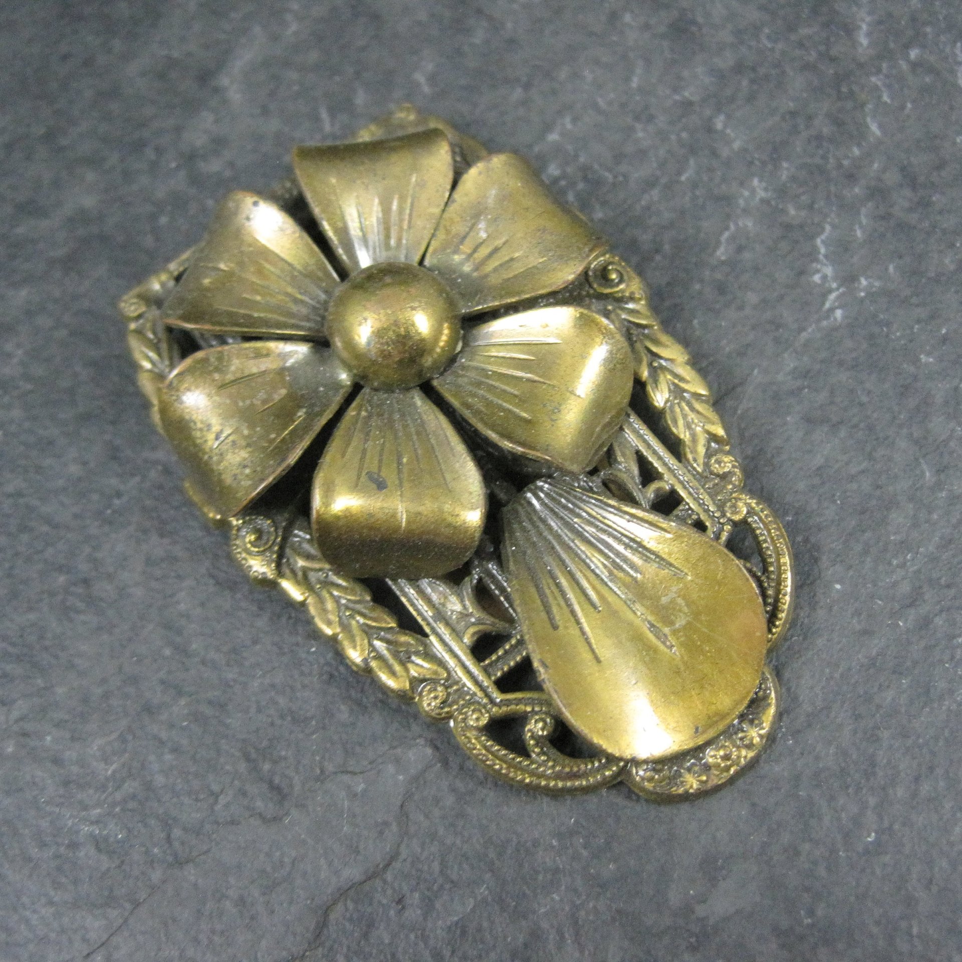 Vintage Brass Flower Dress Clip