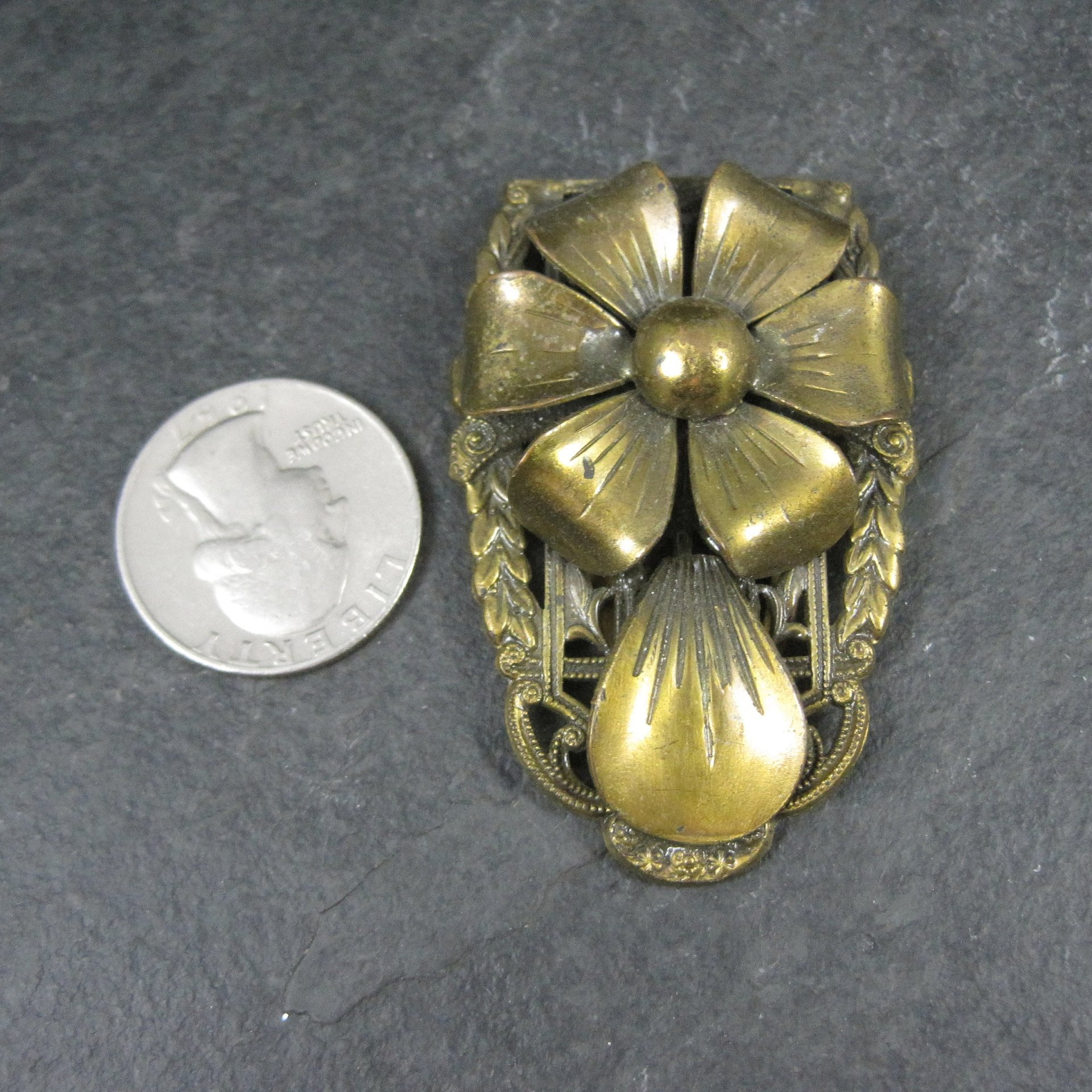 Vintage Brass Flower Dress Clip