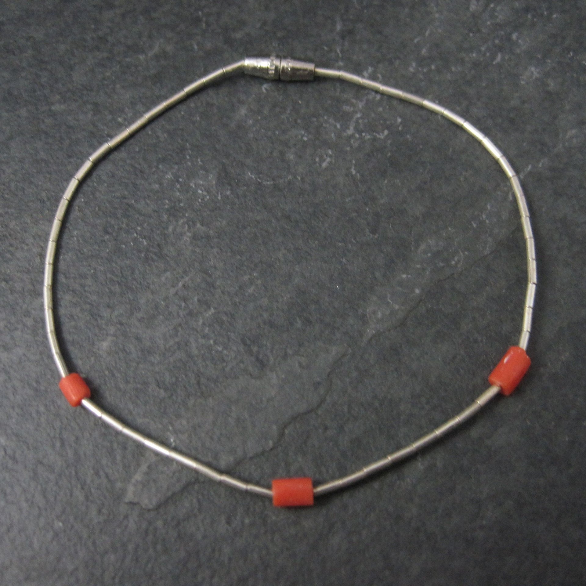 Southwestern Sterling Liquid Silver Coral Bracelet 7.5 Inches