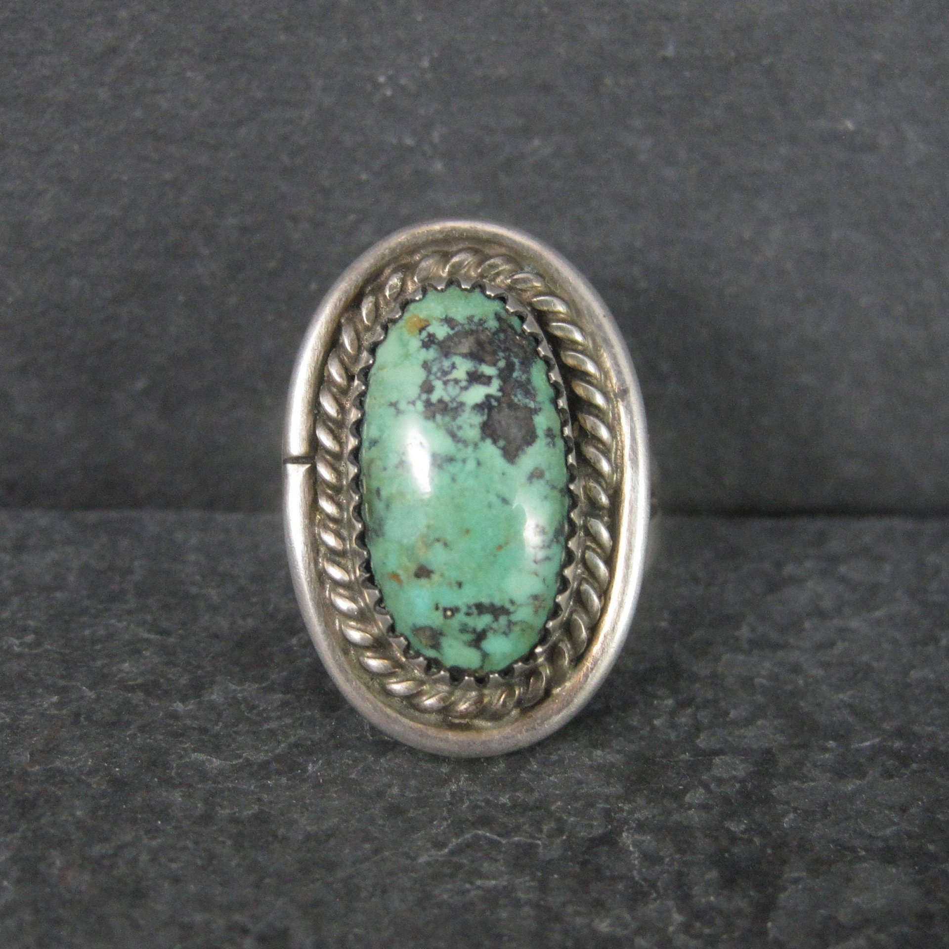 Vintage Sterling Navajo Green Turquoise Ring Size 6.5 Sarah Watson