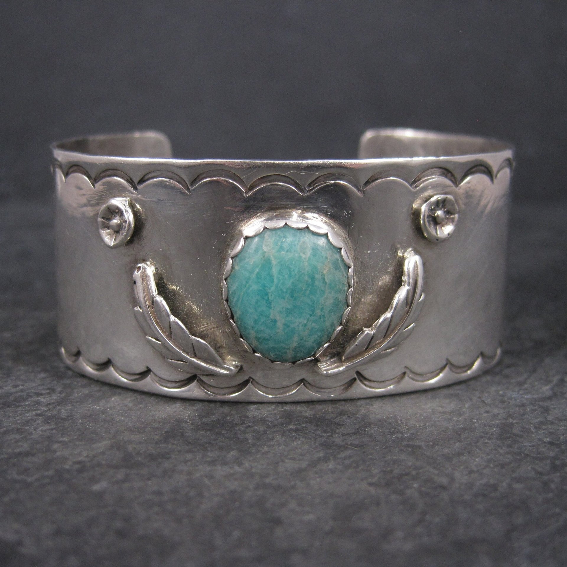 Vintage Southwestern Sterling Feather Cuff Bracelet 6 Inches