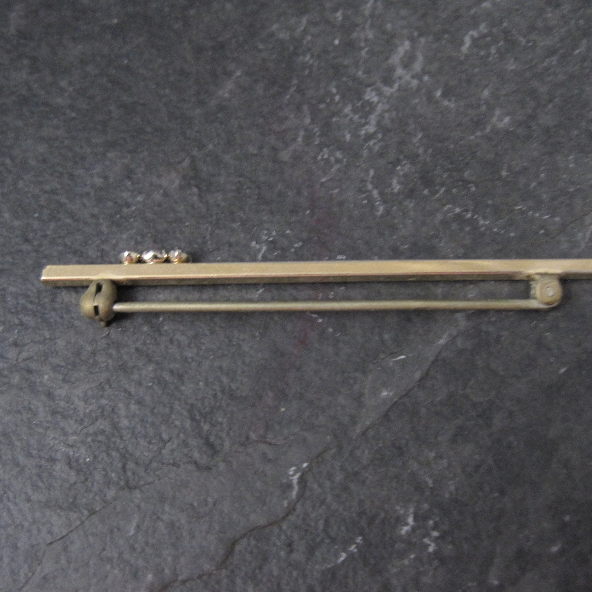 Estate Krementz 14K Faux Diamond Bar Brooch