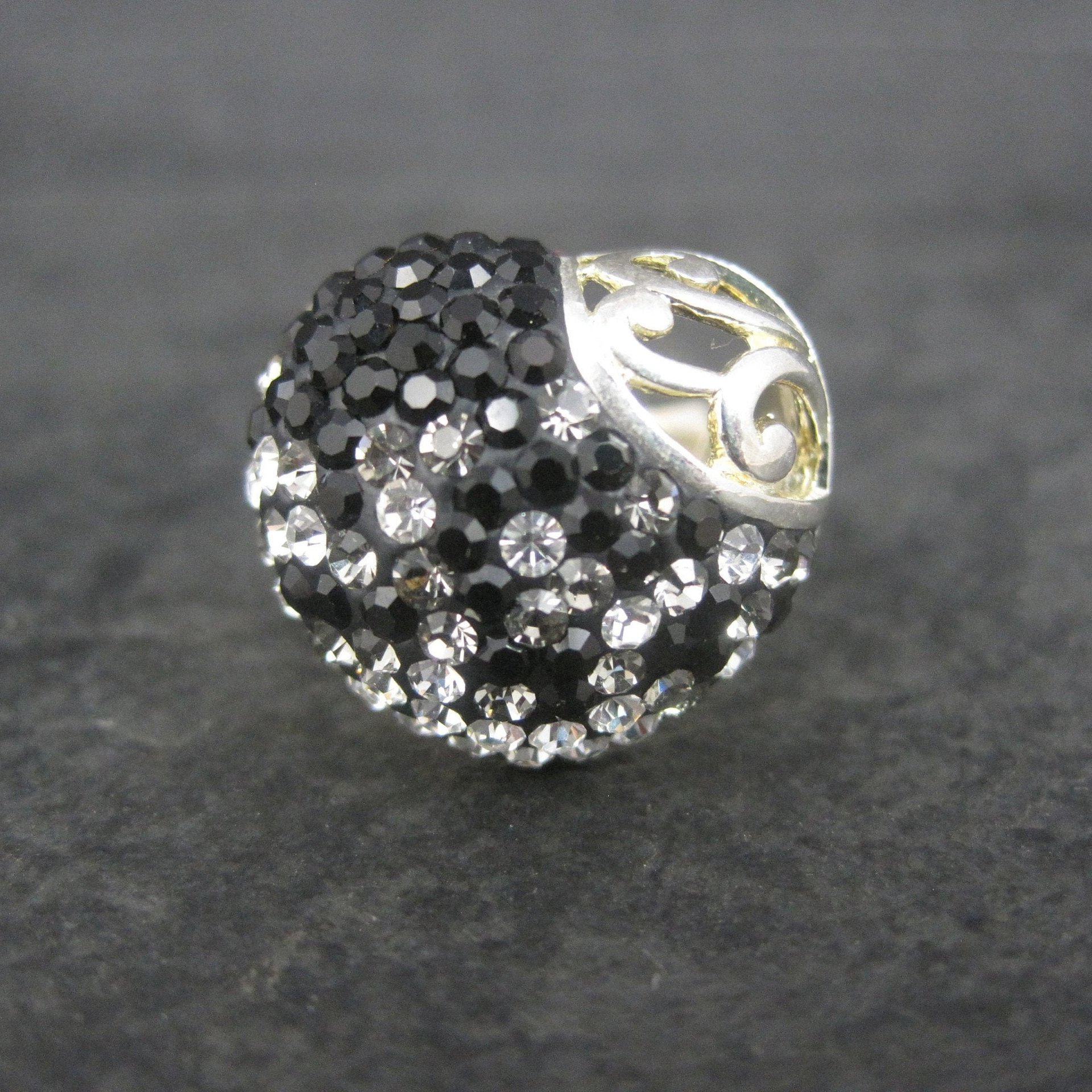 Vintage Sterling Black White Crystal Heart Ring Size 6