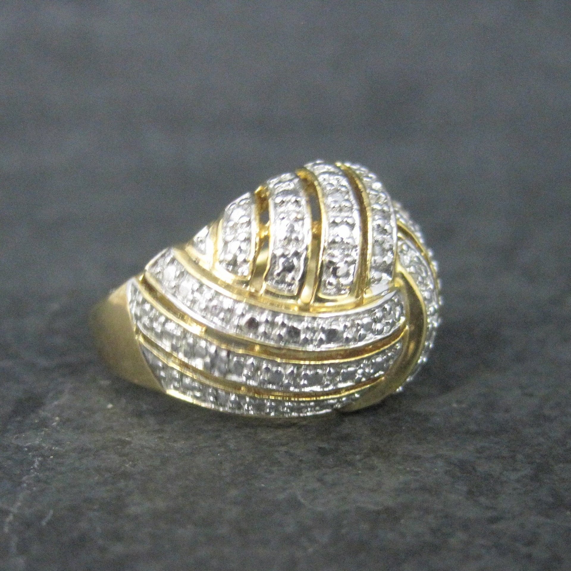 Vintage Vermeil Sterling Diamond Illusion Dome Ring Size 7