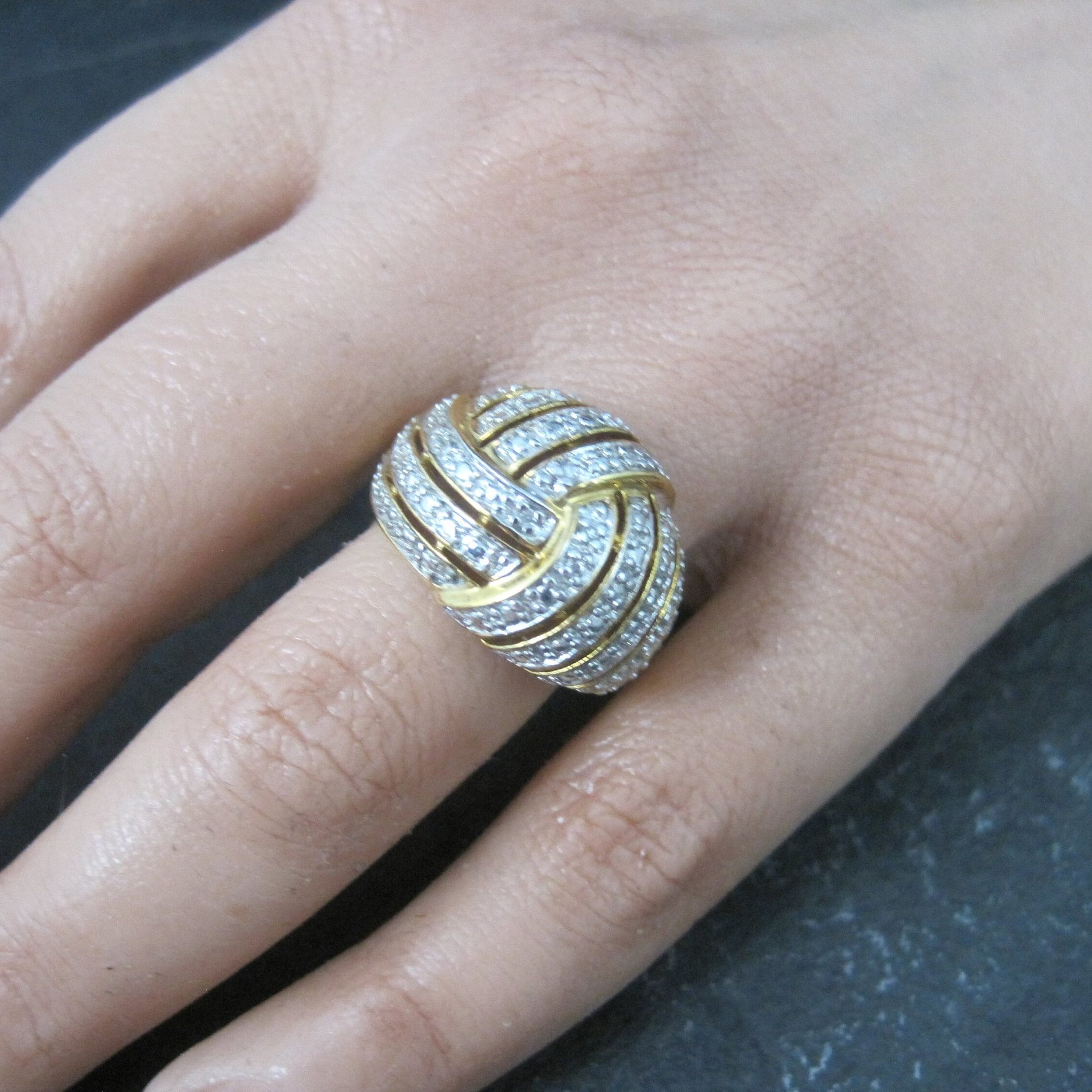 Vintage Vermeil Sterling Diamond Illusion Dome Ring Size 7