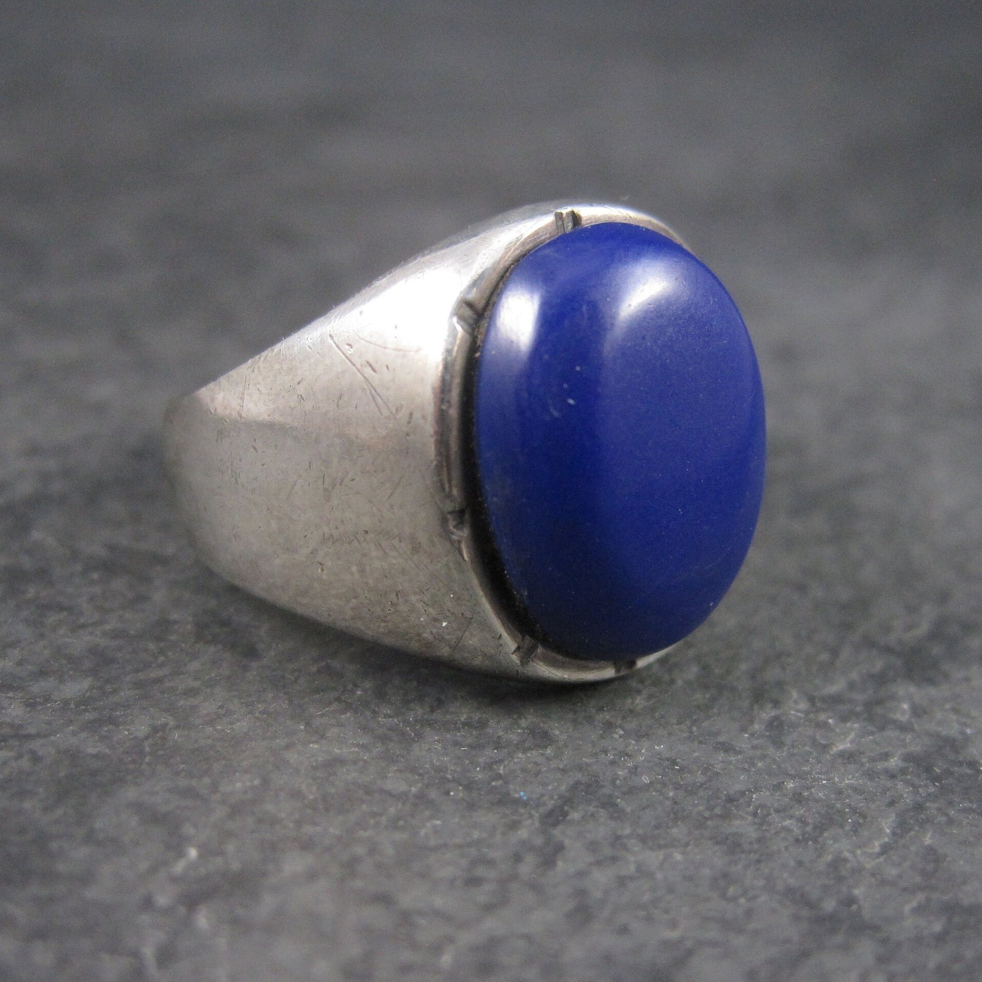 Mens Sterling Blue Enamel Ring Size 10