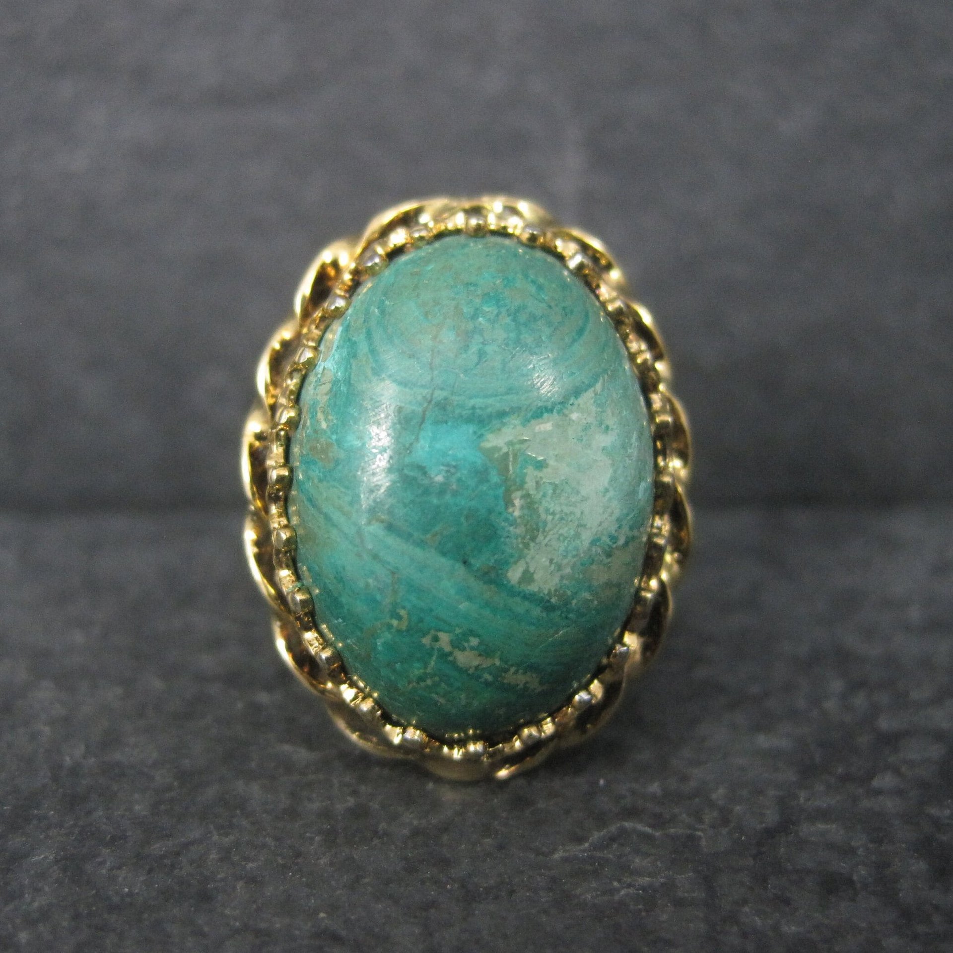 Vintage Vermeil Sterling Chrysocolla Ring Adjustable Size 6