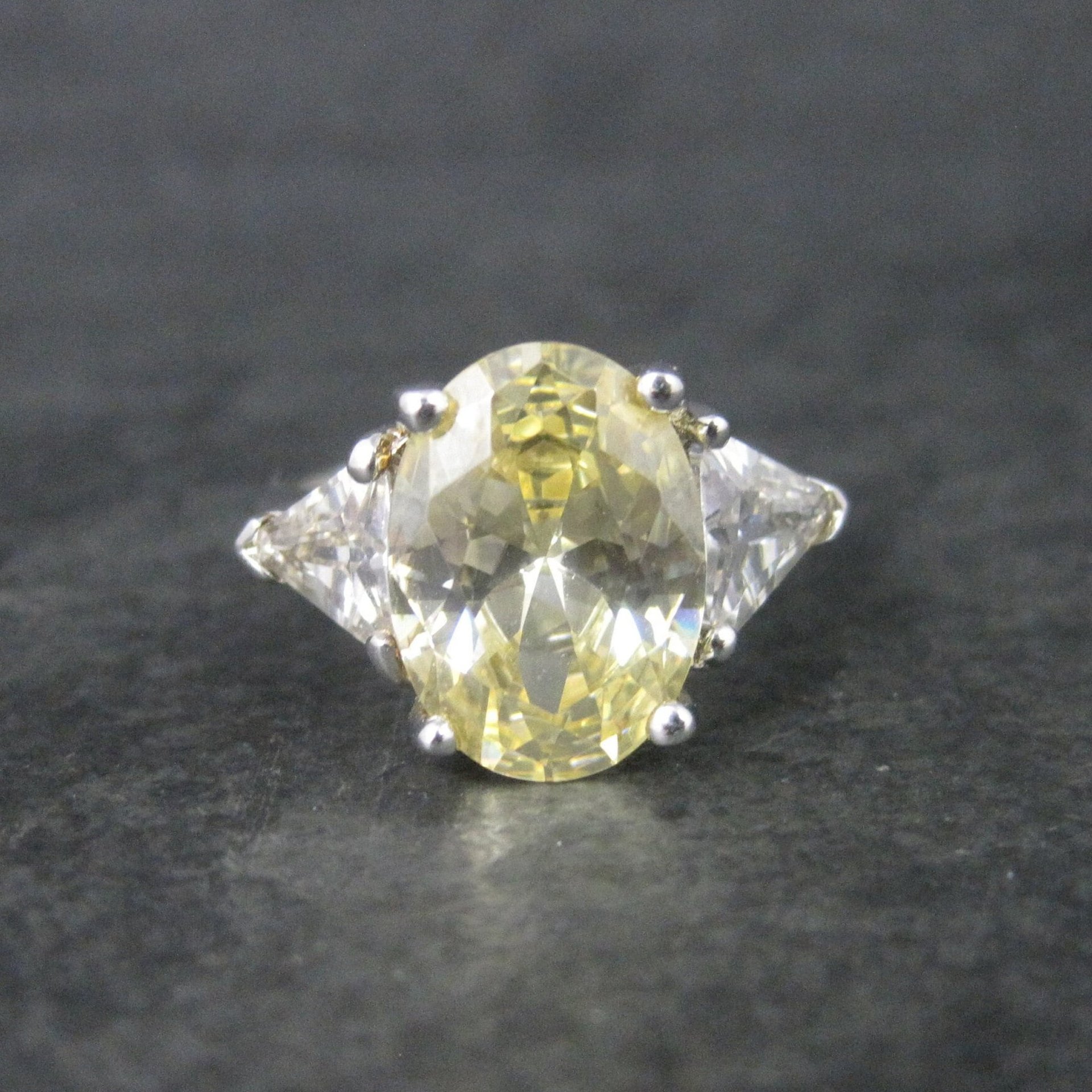 Estate Sterling Yellow Cz Cocktail Ring Size 8