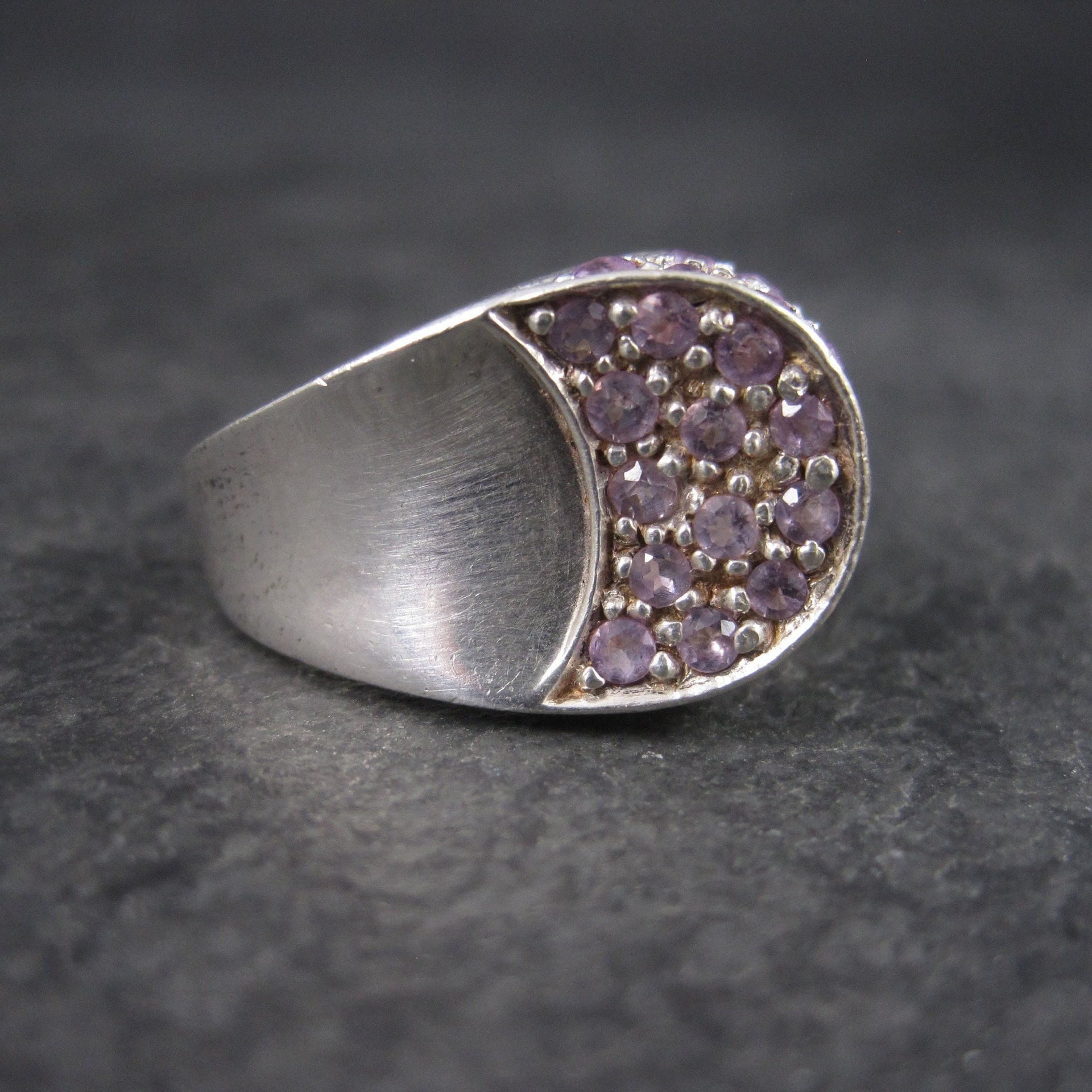 Vintage Sterling Amethyst Crescent Moon Ring Size 6