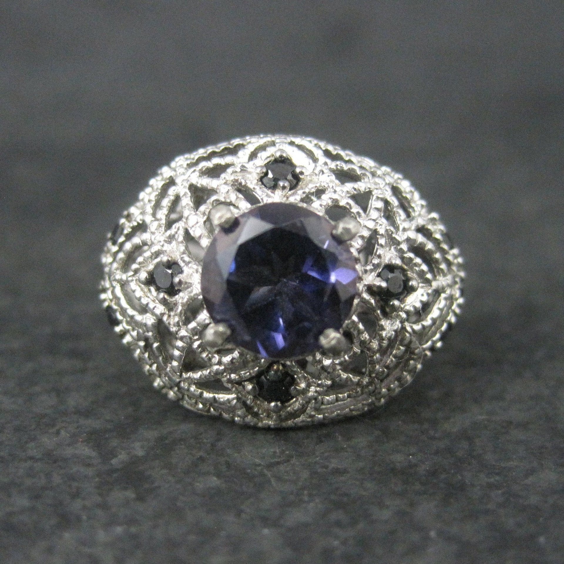 Sterling Purple Spinel Black Tourmaline Ring Size 6