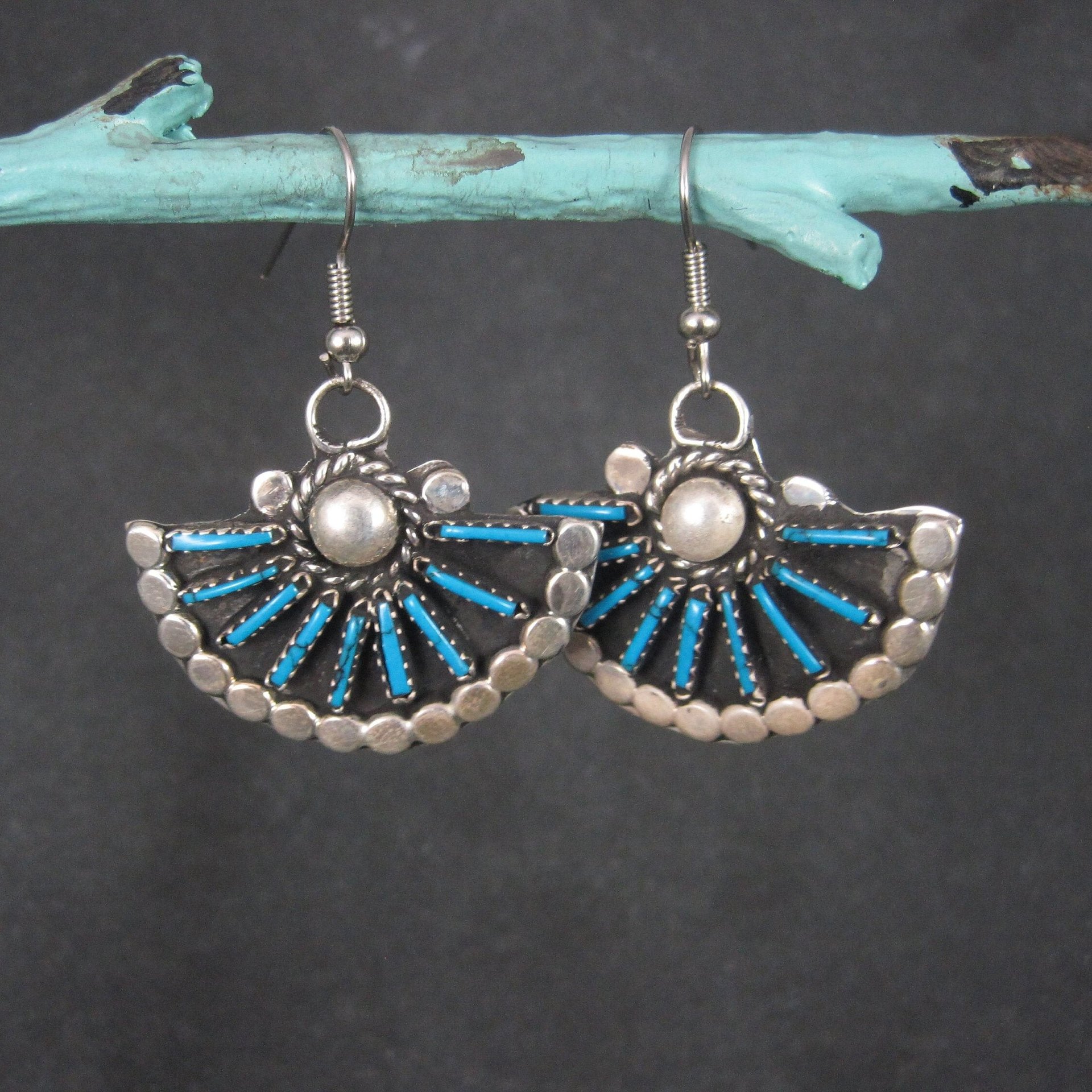 Vintage Southwestern Style Faux Turquoise Fan Earrings