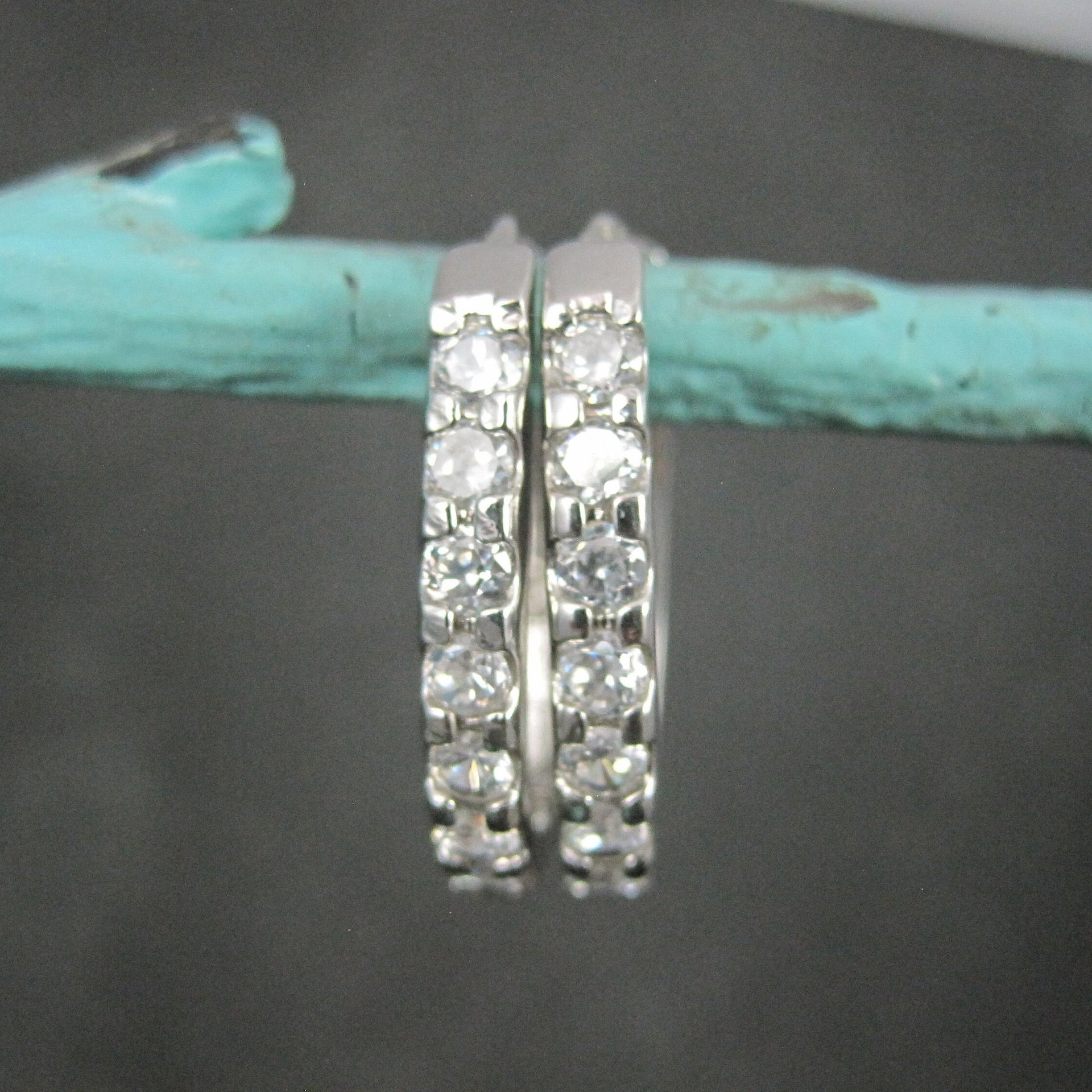 Estate Sterling Cz Latch Oval Hoop Earrings