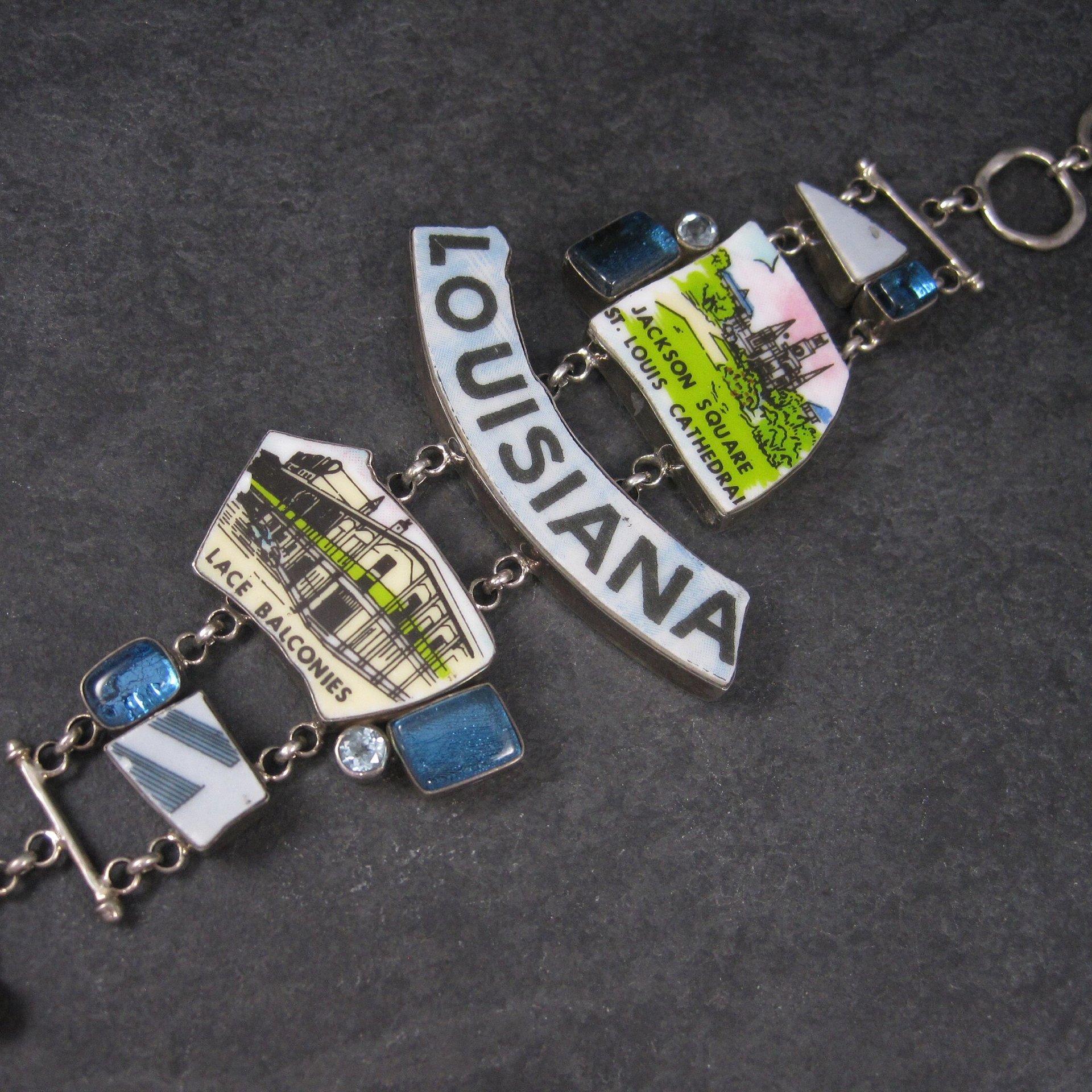 Huge Vintage Sterling Silver Toggle Bracelet | Designer Louisiana Themed Jewelry | Bold Statement Bracelet