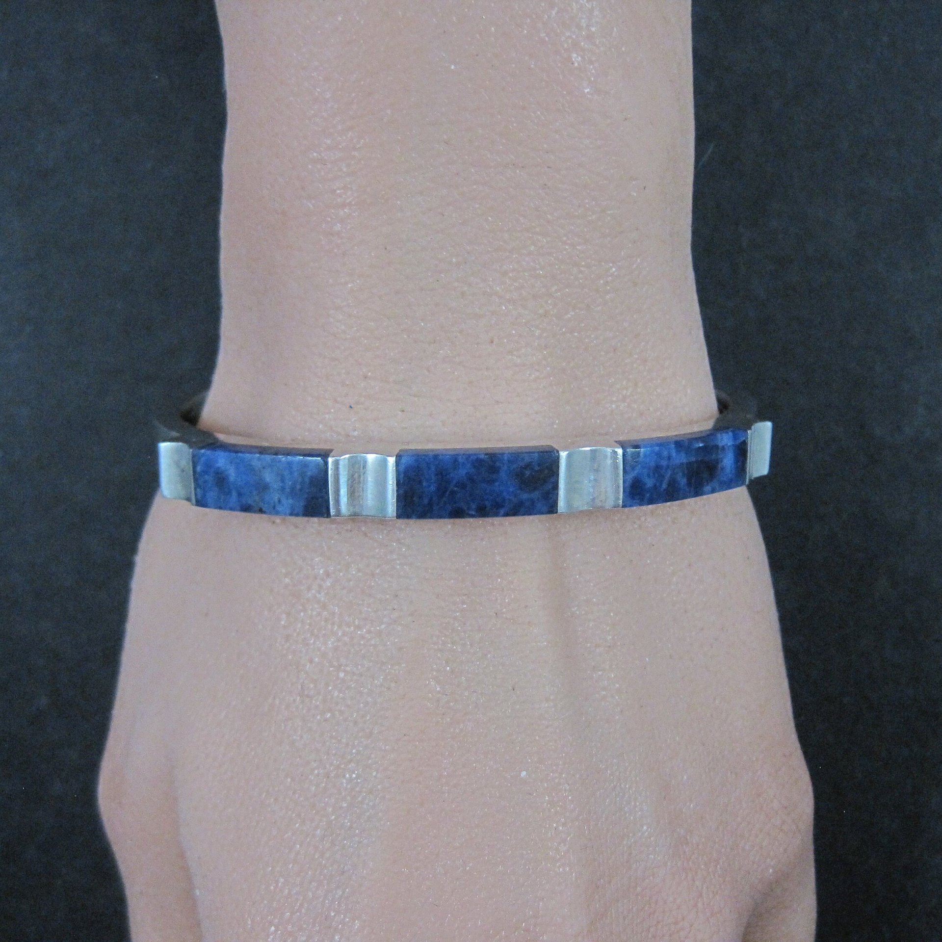 Sodalite Bangle Bracelet Vintage Sterling Mexican Silver