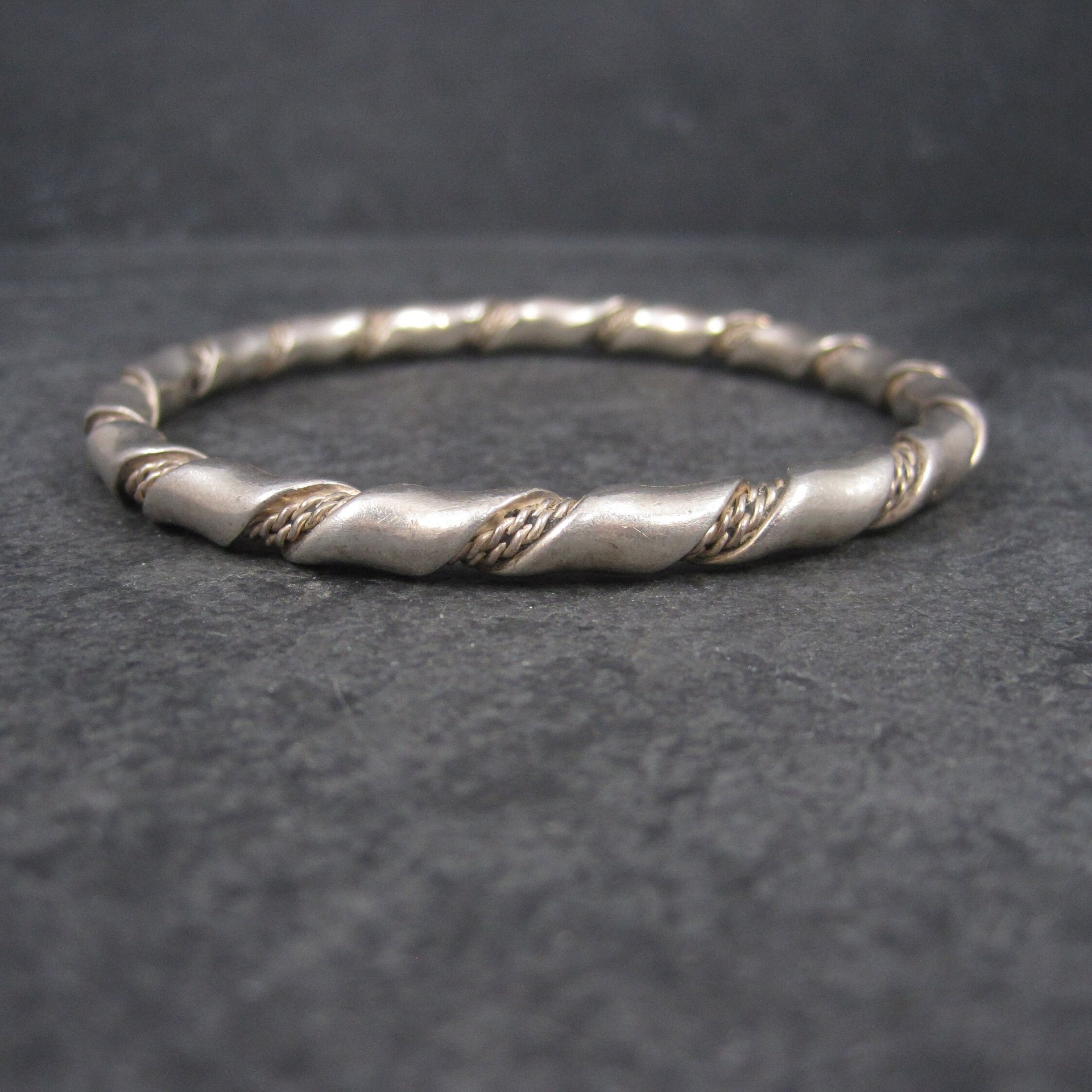 Heavy Vintage Twisted Sterling Bangle Bracelet 7.75 Inches