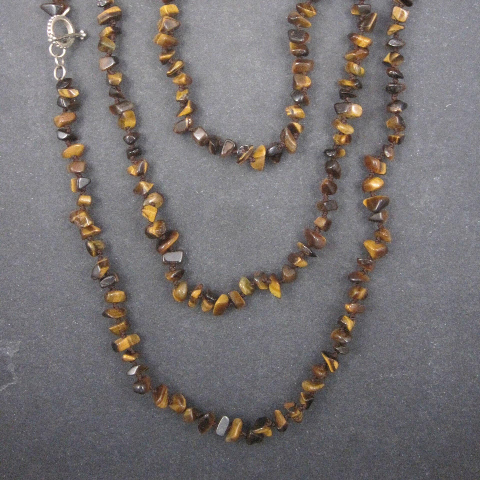 Vintage Opera Length Tigers Eye Toggle Necklace 83 Inches