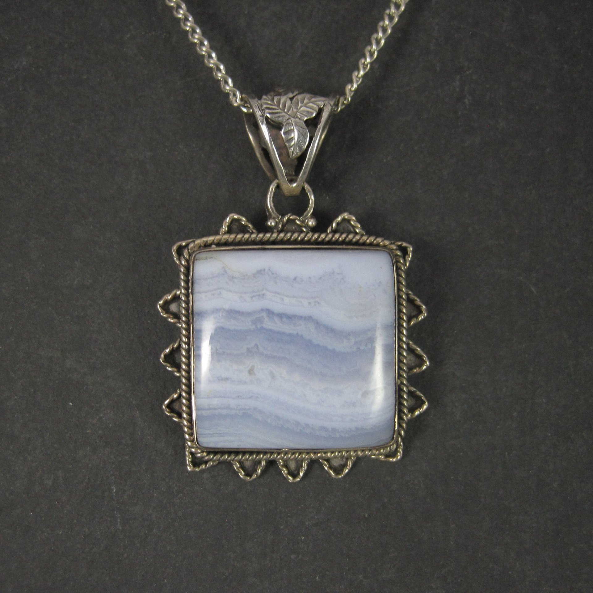Vintage 90s Sterling Blue Banded Agate Pendant