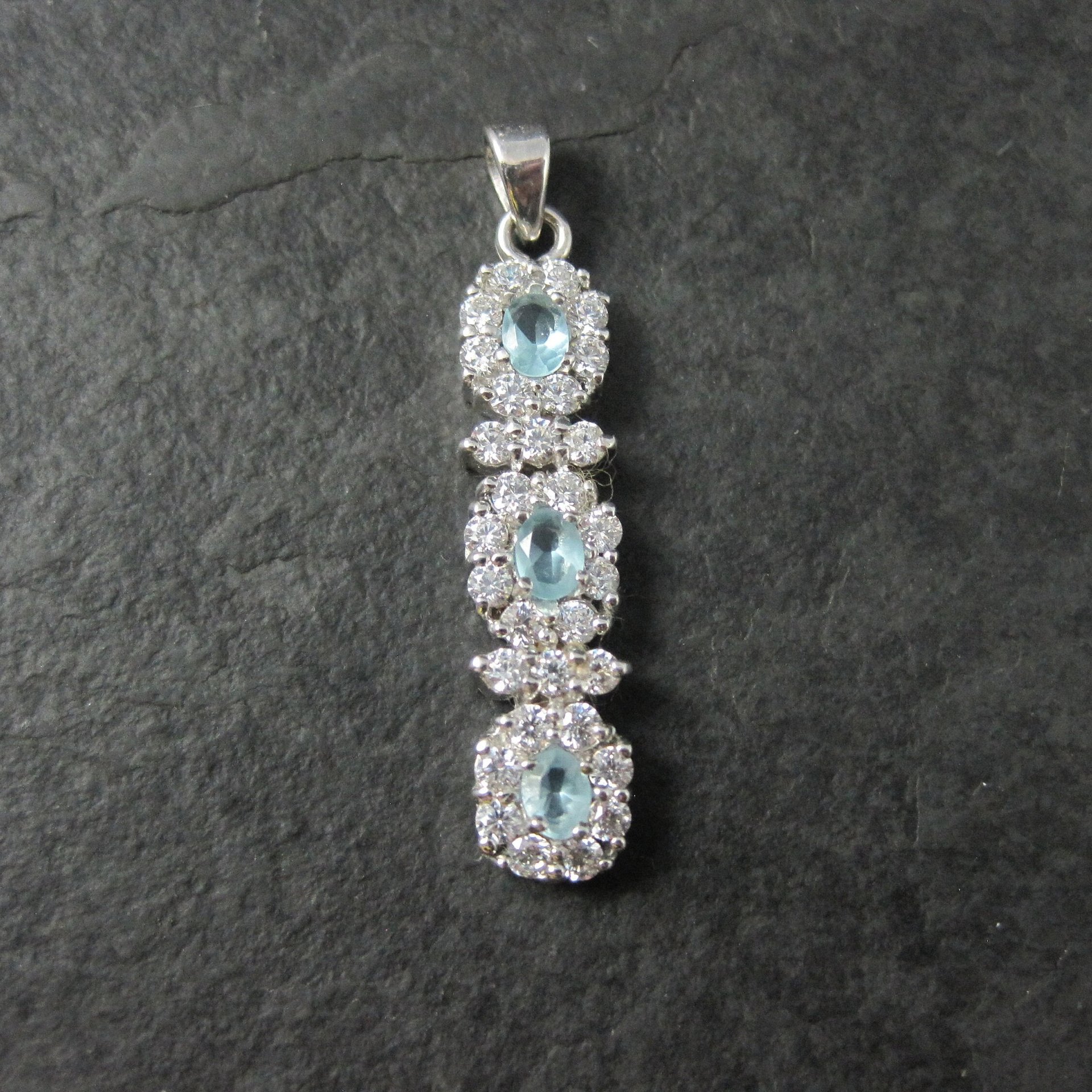 Vintage Sterling Topaz Cubic Zirconia Halo Pendant